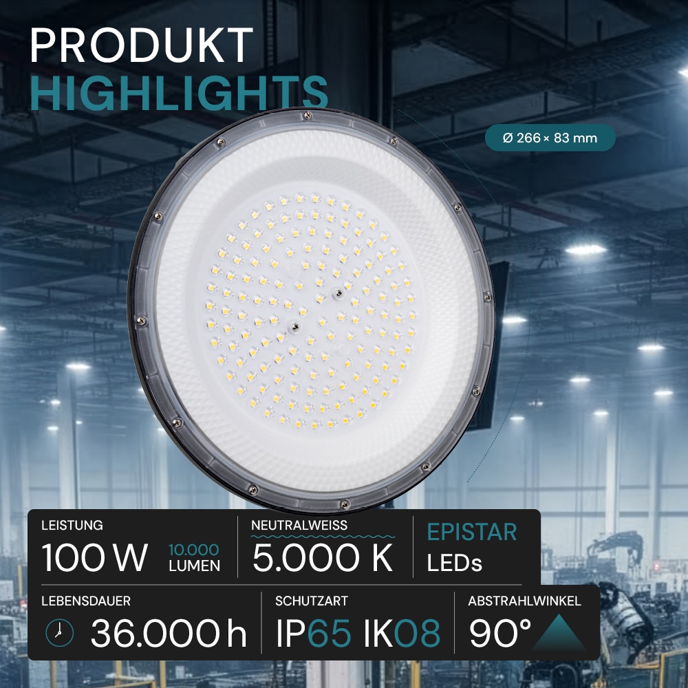 LUXULA LED-Highbay-Leuchte, UFO, EEK: F, 100 W, 10000 lm, 5000 K LUXULA LED-Highbay-Leuchte, UFO, EEK: F, 100 W, 10000 lm, 5000 K