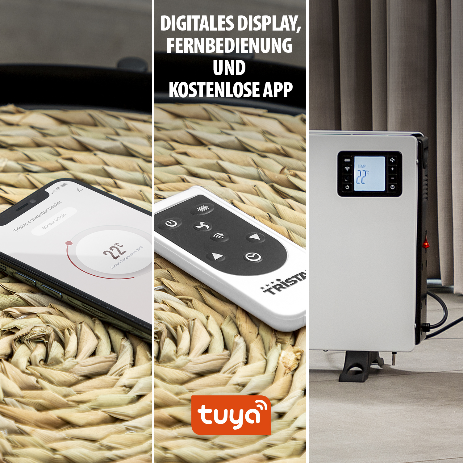 TRISTAR Konvektorheizung KA-5819, 3 Stufen, Wi-Fi, 2000 W, weiß