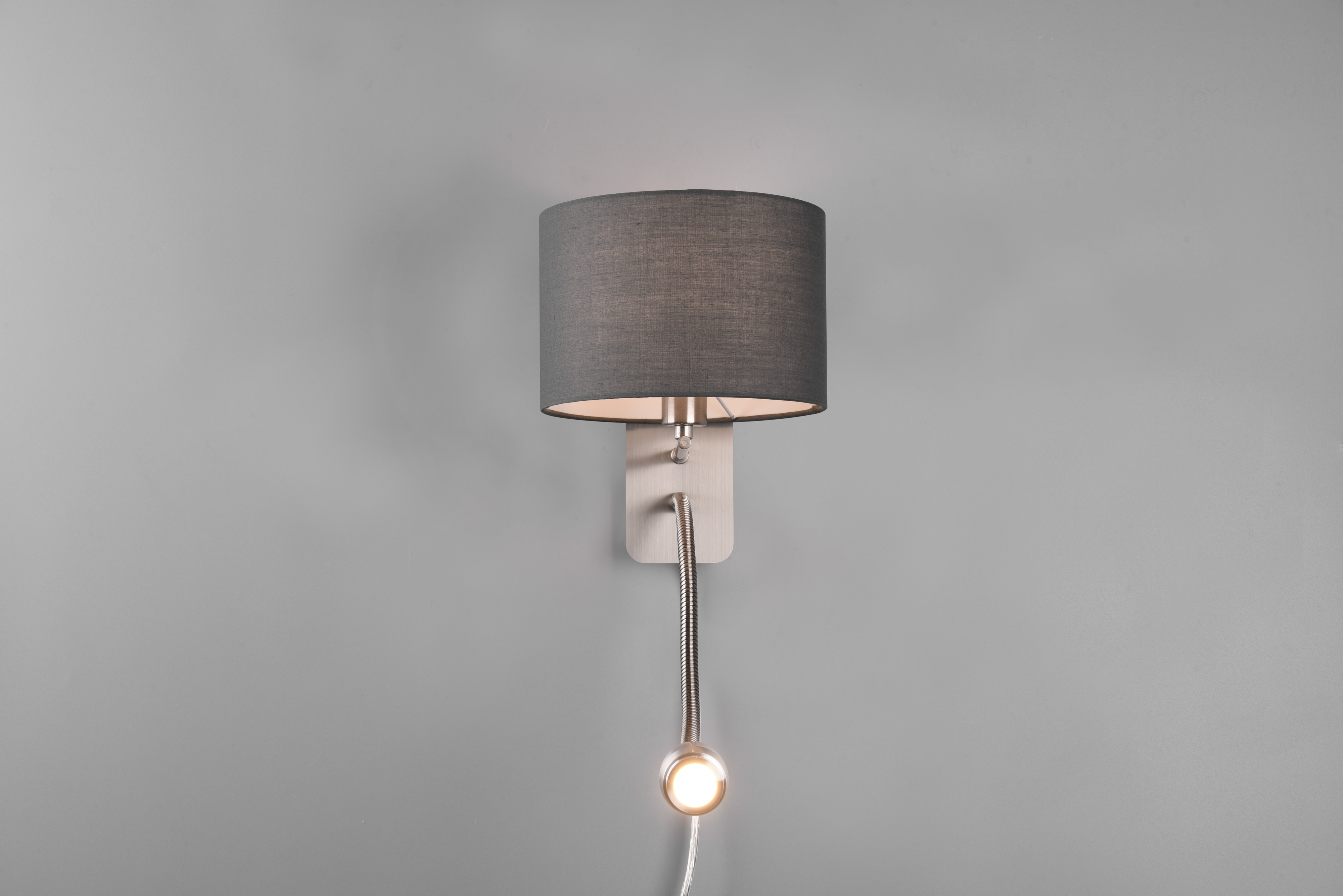 TRIO Wandleuchte Hotel 271170211 Nickel matt, Schirm grau, 1 x 3,1W LED, 310 lm, 3000K, 1 x E14