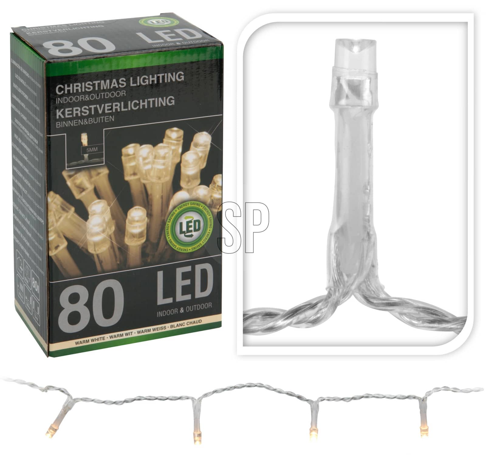 LED-Lichterkette, 80 LEDs, warmweiß, 230V~, IP44, Innen/Außen, Kabelfarbe silber/transparent
