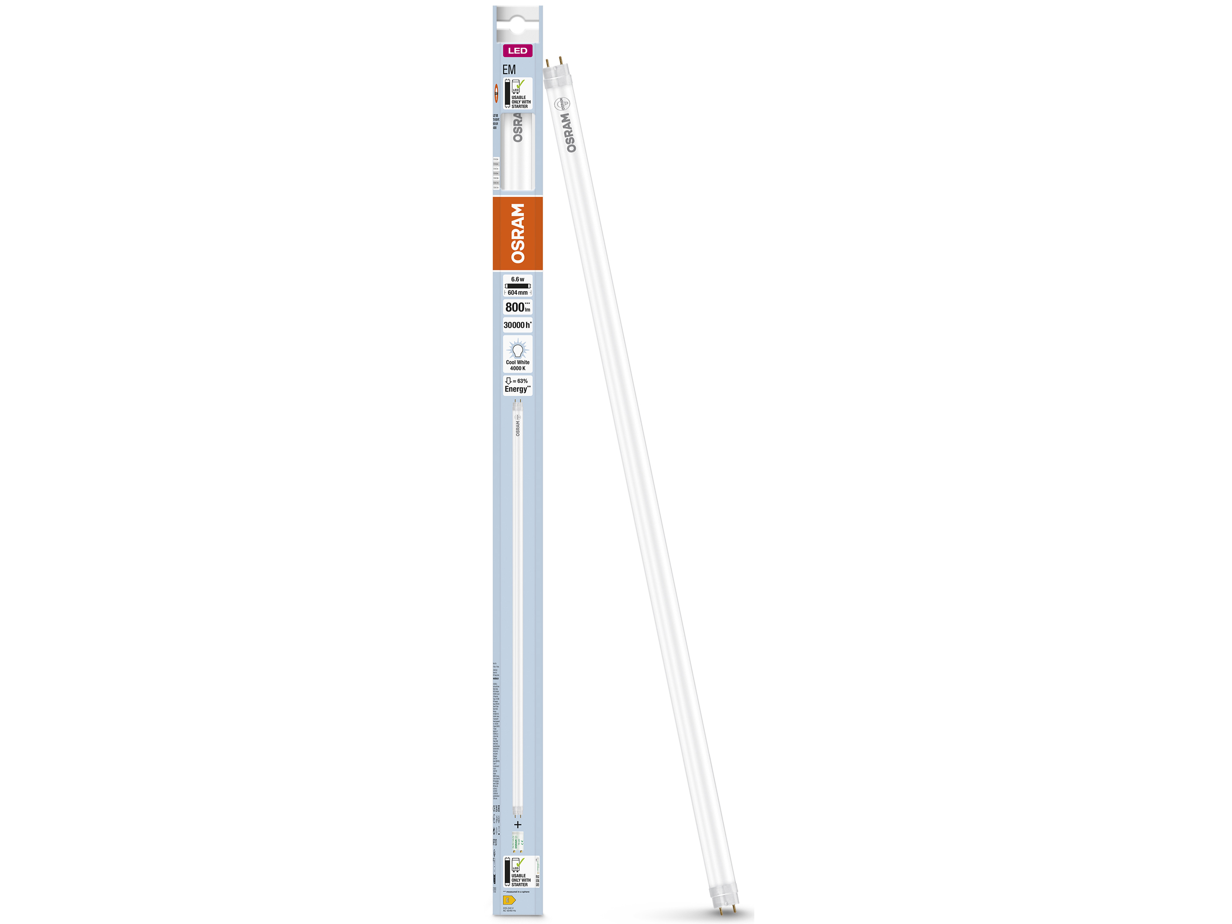 OSRAM LED-Röhre, T8, 600mm, G13, EEK: E, 6,6W, 800lm, 4000K, PC OSRAM LED-Röhre, T8, 600mm, G13, EEK: E, 6,6W, 800lm, 4000K, PC