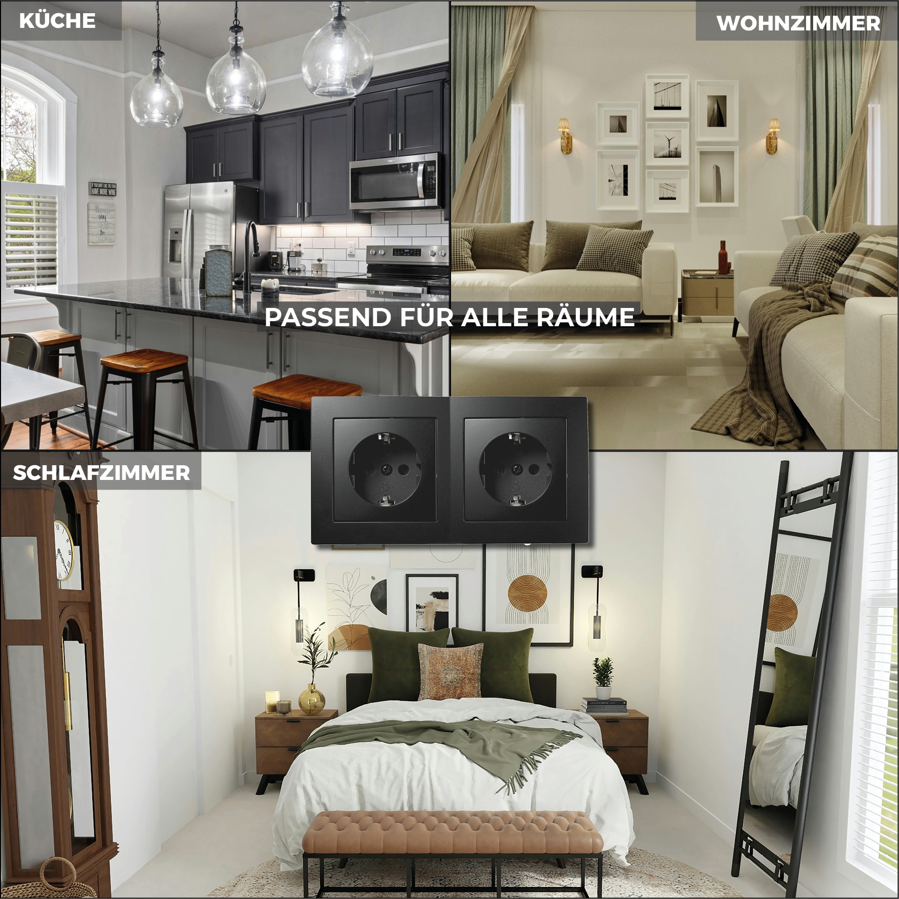 MCPOWER Steckdosen Set Beginner 2S, matt schwarz, 3-teilig