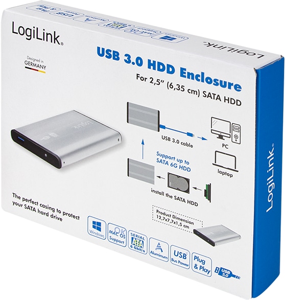 LOGILINK Festplatten-Gehäuse, 6,35 cm (2,5"), USB 3.0/SATA, silber