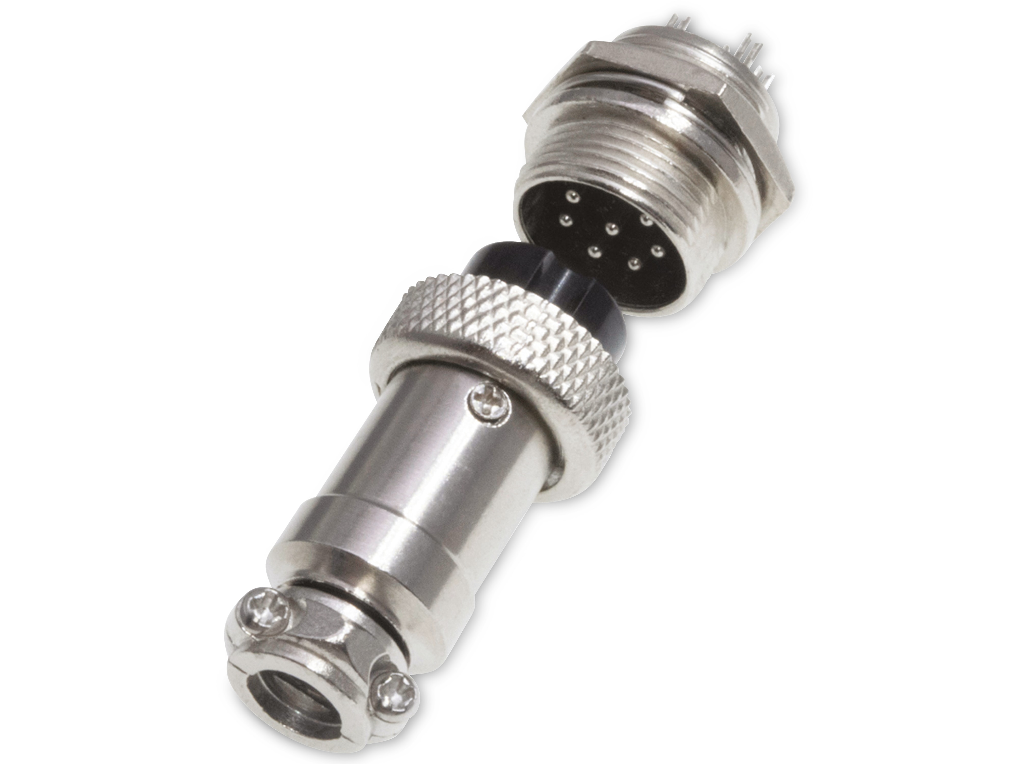 Rundsteckverbinder, 7-polig, 30V, 1A, Lötanschluss, IP55, wire to panel, 1 Stecker + 1 Buchse