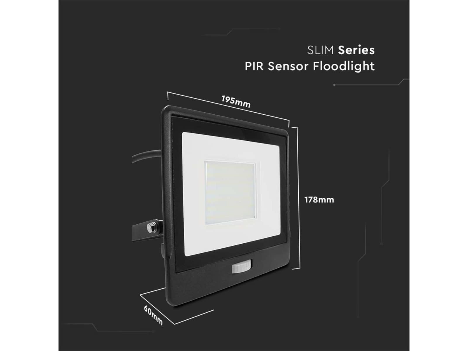 V-TAC LED-Fluter, Bewegungsmelder VT-158S-1 (20291) EEK: F, 50W, 4000 lm, 6500K, schwarz V-TAC LED-Fluter, Bewegungsmelder VT-158S-1 (20291) EEK: F, 50W, 4000 lm, 6500K, schwarz