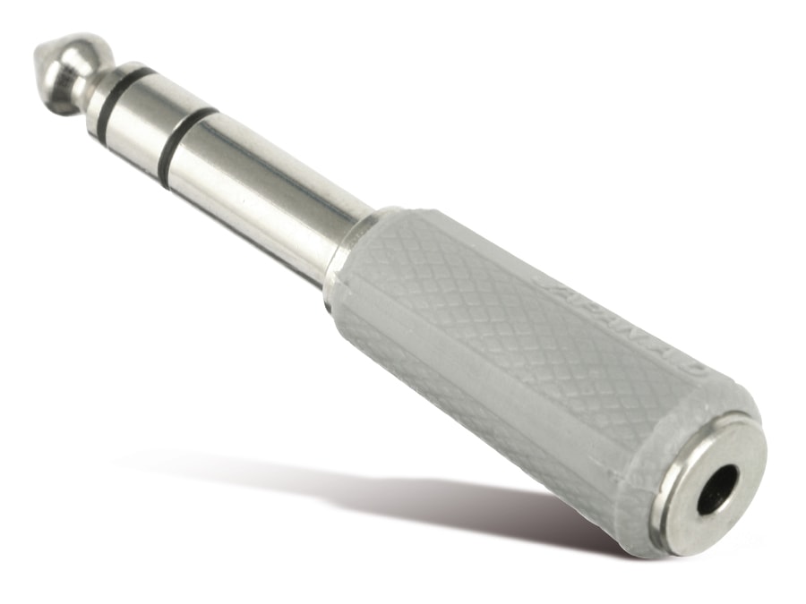 Klinkenadapter, Stecker 6,3 mm stereo / Kupplung 3,5 mm mono, grau Klinkenadapter, Stecker 6,3 mm stereo / Kupplung 3,5 mm mono, grau