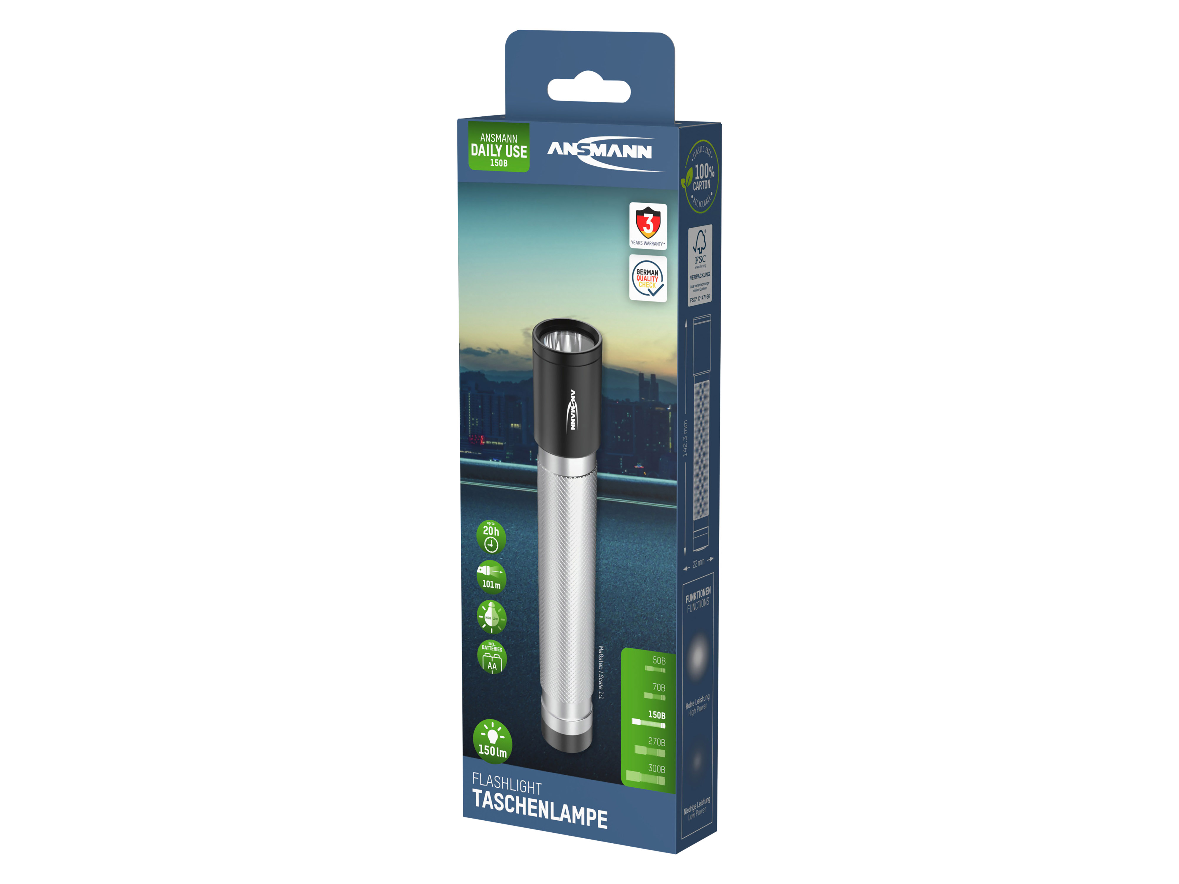 ANSMANN LED-Taschenlampe ANSMANN Daily Use 150B, 150 lm, batteriebetrieben