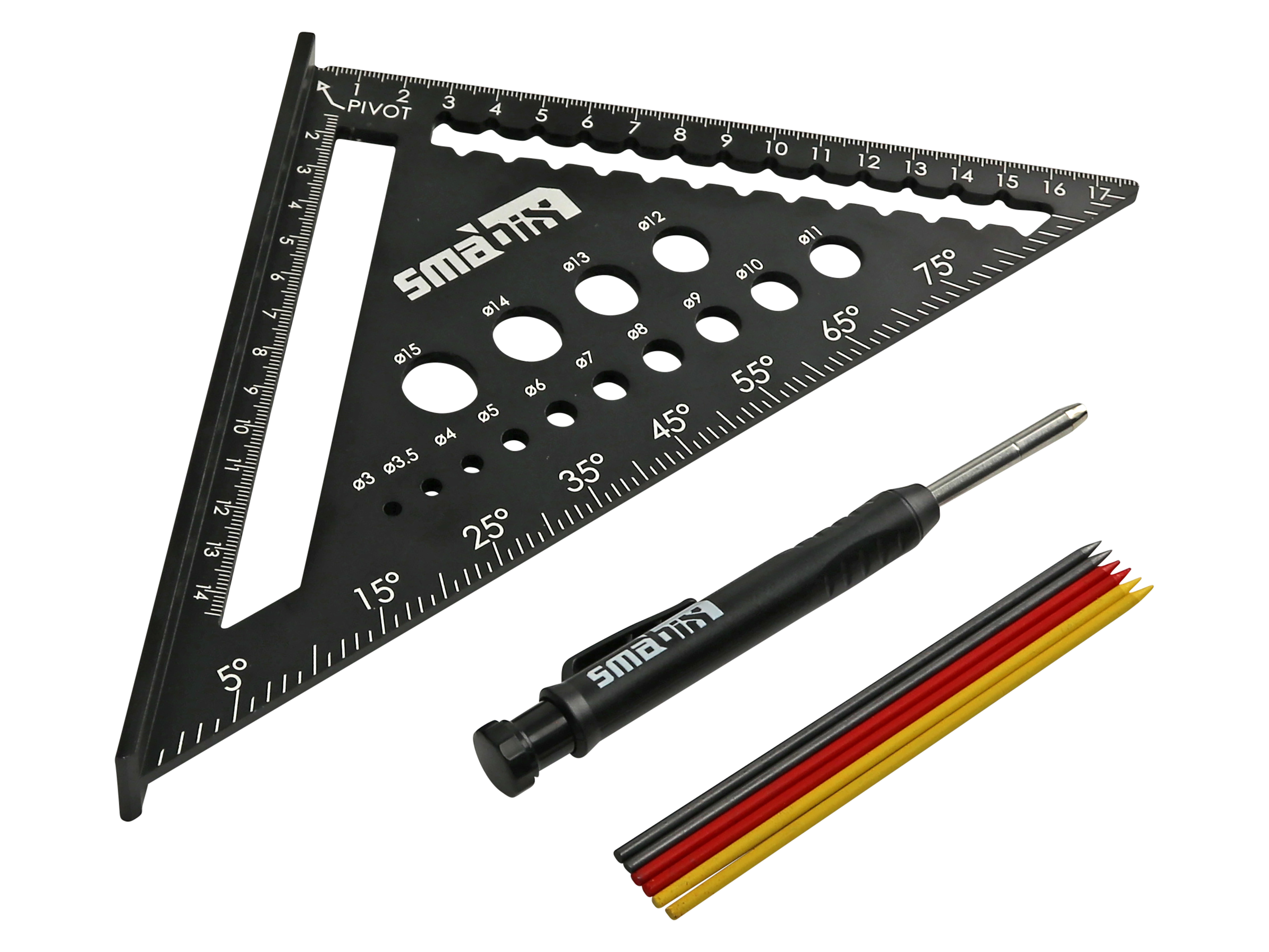 SMABIX Zimmermannswinkel, schwarz eloxiert, mit Tieflochmarker