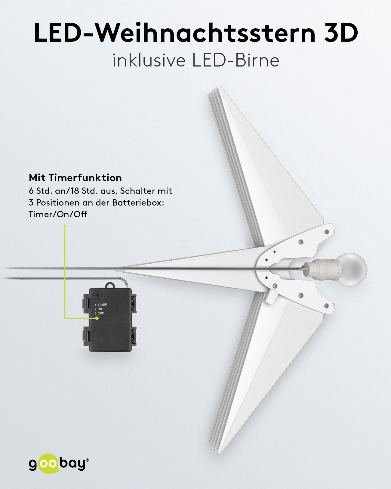 GOOBAY LED-Stern, 18 Zacken, 56cm, Outdoor, Timerfunktion, Batteriebetrieben GOOBAY LED-Stern, 18 Zacken, 56cm, Outdoor, Timerfunktion, Batteriebetrieben