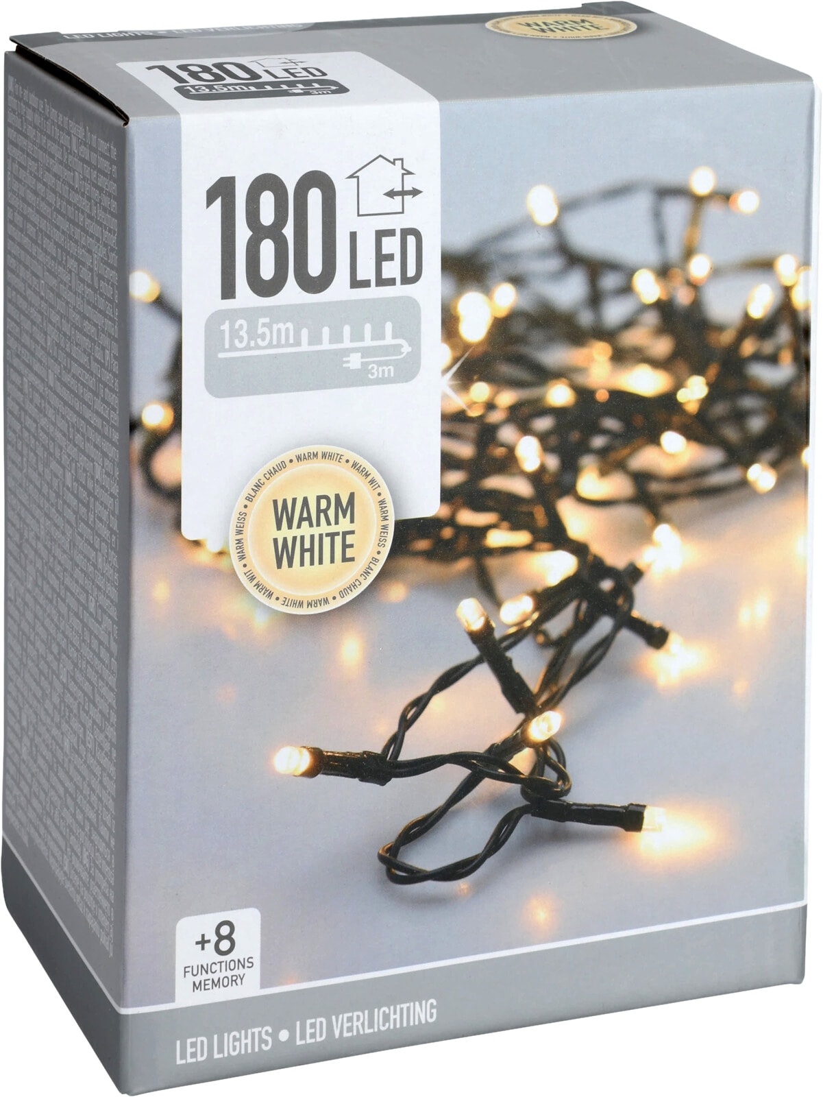 KOOPMAN LED-Lichterkette warmweiß, 180 LEDSs, Grünes Kabel, Innen/Außen, 16,5m