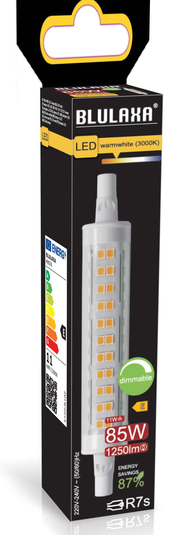 BLULAXA LED-SMD-Lampe, R7s, 11W, 3000K, EEK: E, 1250lm, warmweiß, DIM, IP20, 118 mm