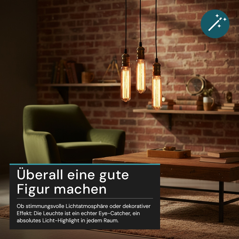 LUXULA LED-Filament-Lampe, Vintage Stab, E27, 2,3W, 65lm, 1800K