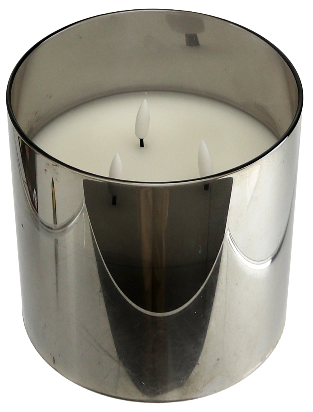 LED-Echtwachskerze, Glas, mit Timer, 15x15 cm, Smoke Grau LED-Echtwachskerze, Glas, mit Timer, 15x15 cm, Smoke Grau