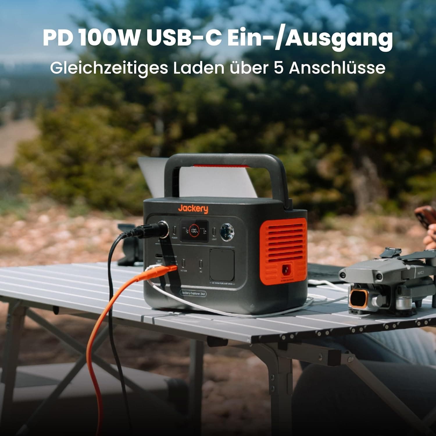 JACKERY Powerstation Explorer 240 V2, LiFePO4, 256 Wh, 300 W, 5-Port, USB-C PD 100 W, faltbarer Tragegriff
