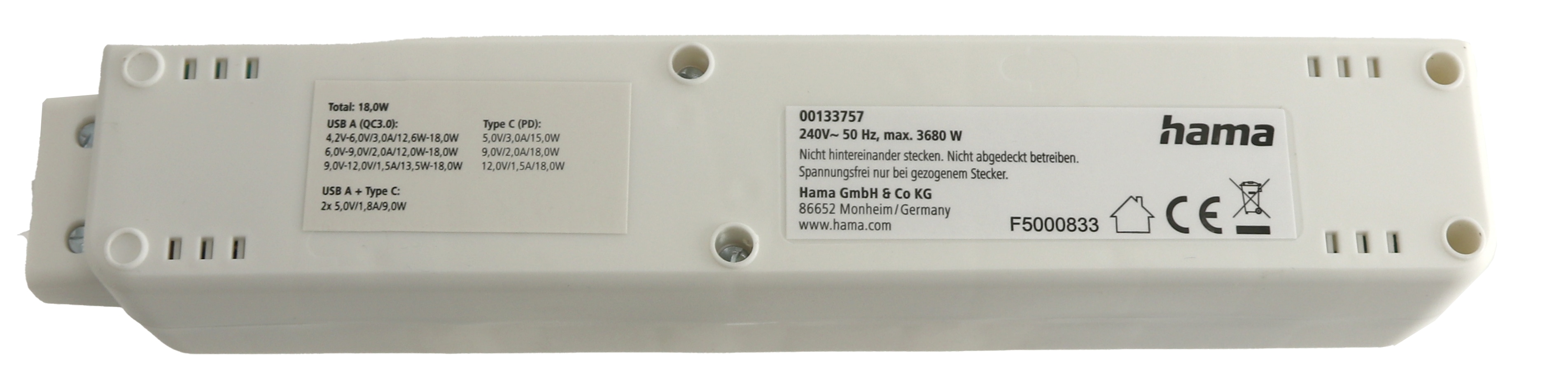 HAMA Steckdosenleiste 133757, 3-fach, 2x USB, weiß HAMA Steckdosenleiste 133757, 3-fach, 2x USB, weiß