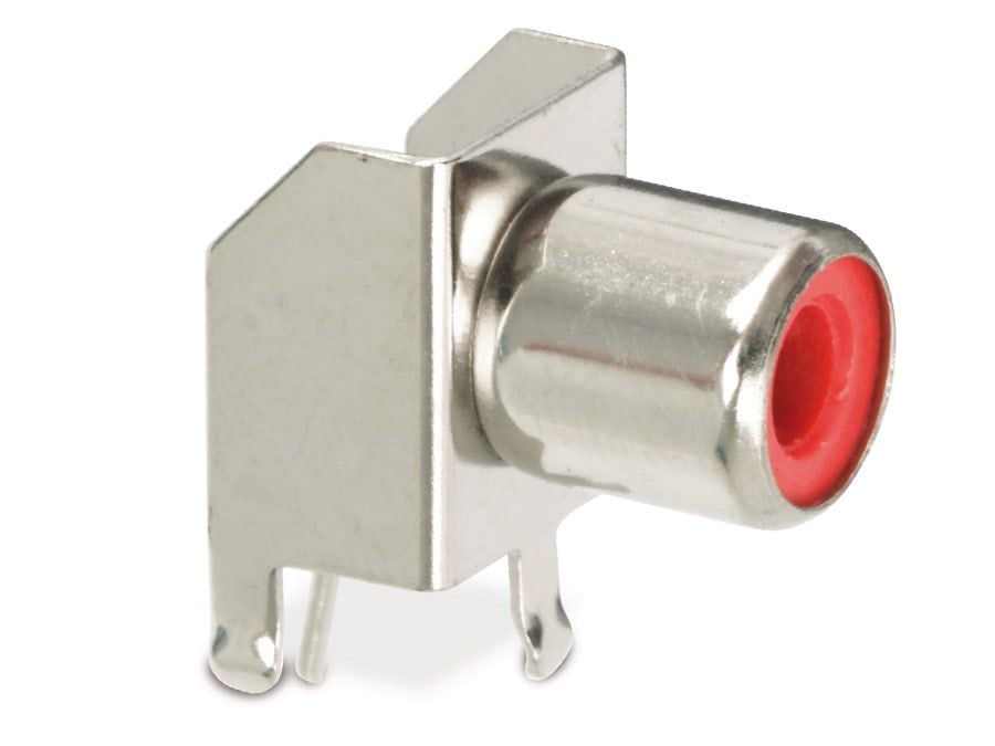 Chinch-Einbaubuchse, 1-fach, 90°, rot, 11x12x16 mm Chinch-Einbaubuchse, 1-fach, 90°, rot, 11x12x16 mm