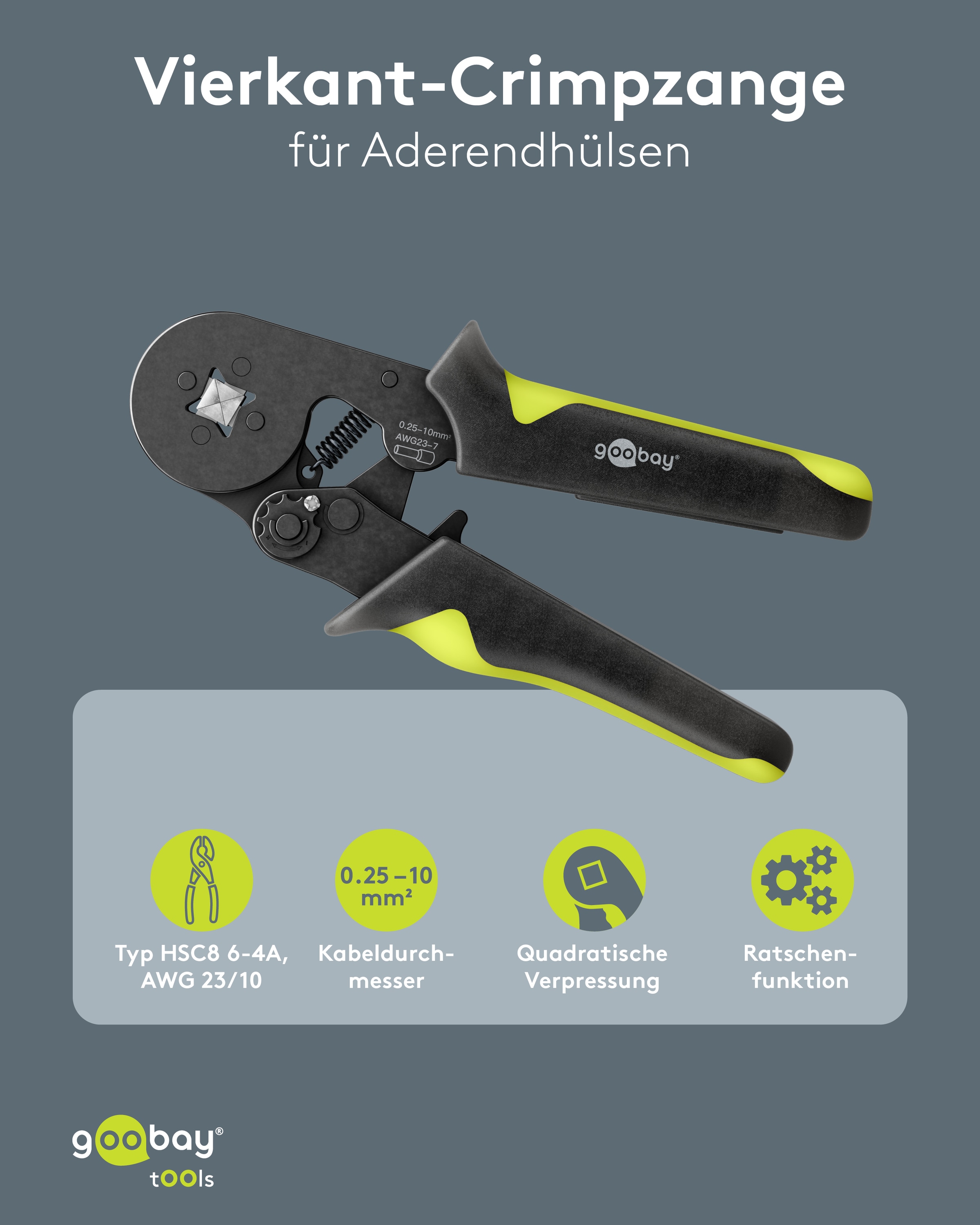 GOOBAY TOOLS Vierkant-Crimpzange für Aderendhülsen