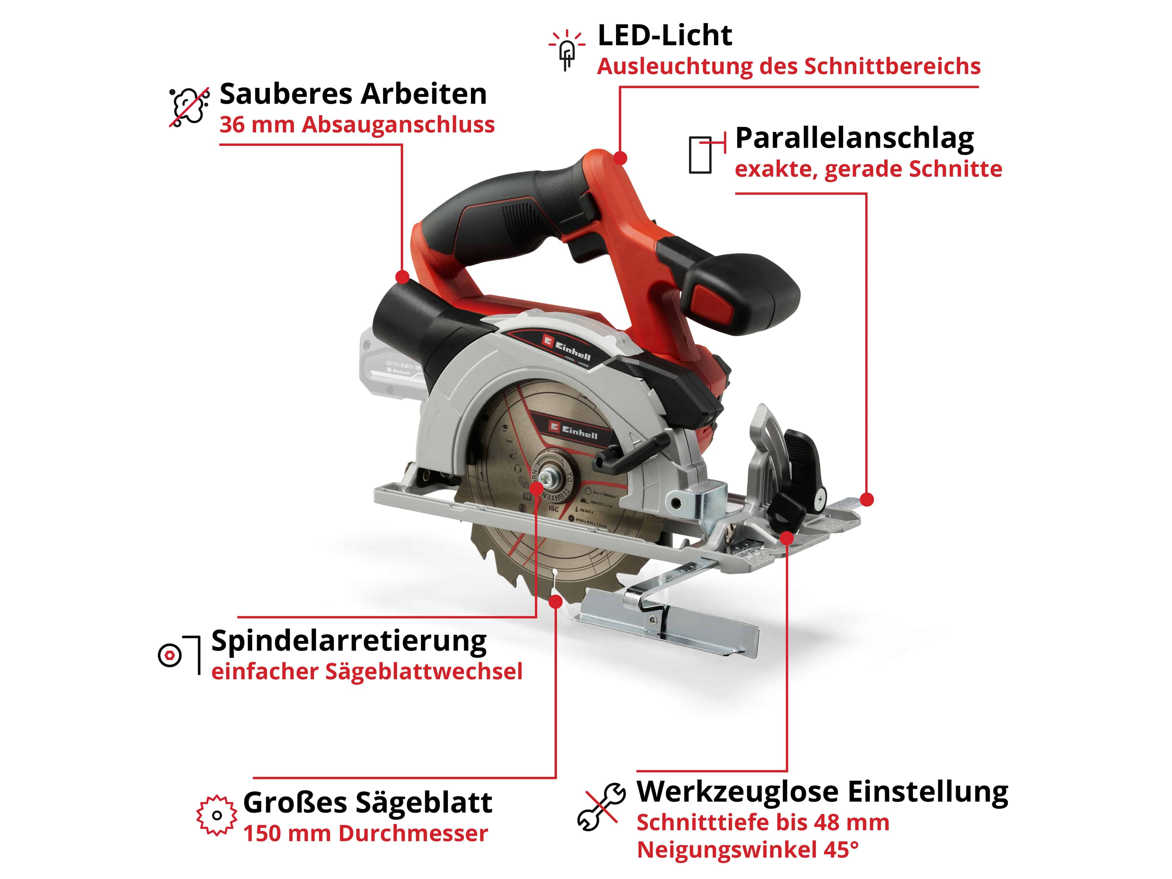 EINHELL Akku-Handkreissäge TE-CS 18/150 Li Solo