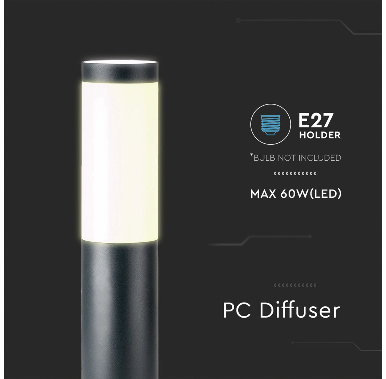 V-TAC Poller-Außenleuchte VT-838, IP44, E27, Edelstahl grau, 450mm, VT-8959, grau
