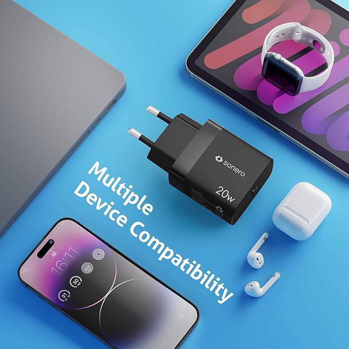 USB-C Ladegerät SONERO X-PS100, 1 Port, 20W, schwarz