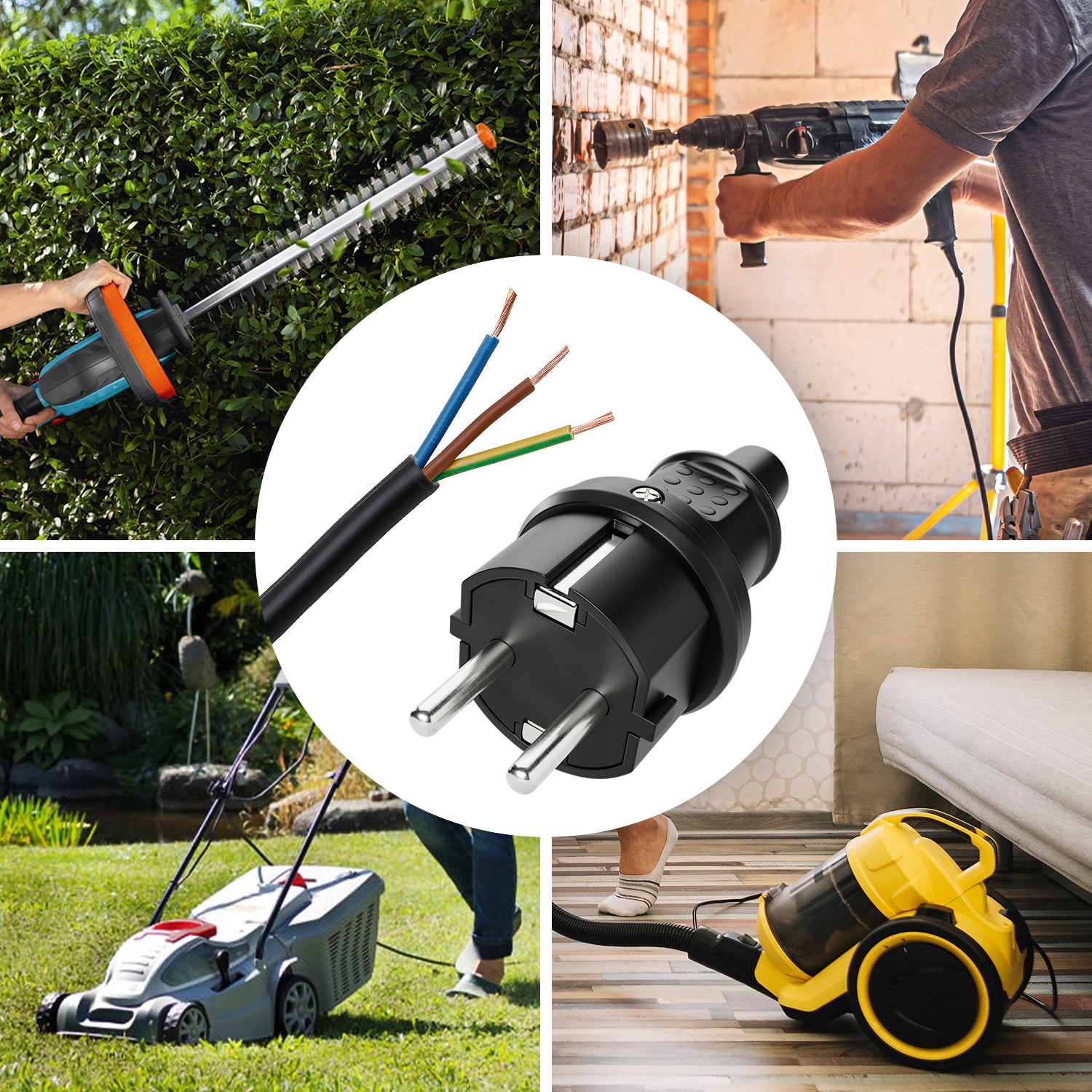 ABSINA Schutzkontaktstecker, schwarz, 6 Stück