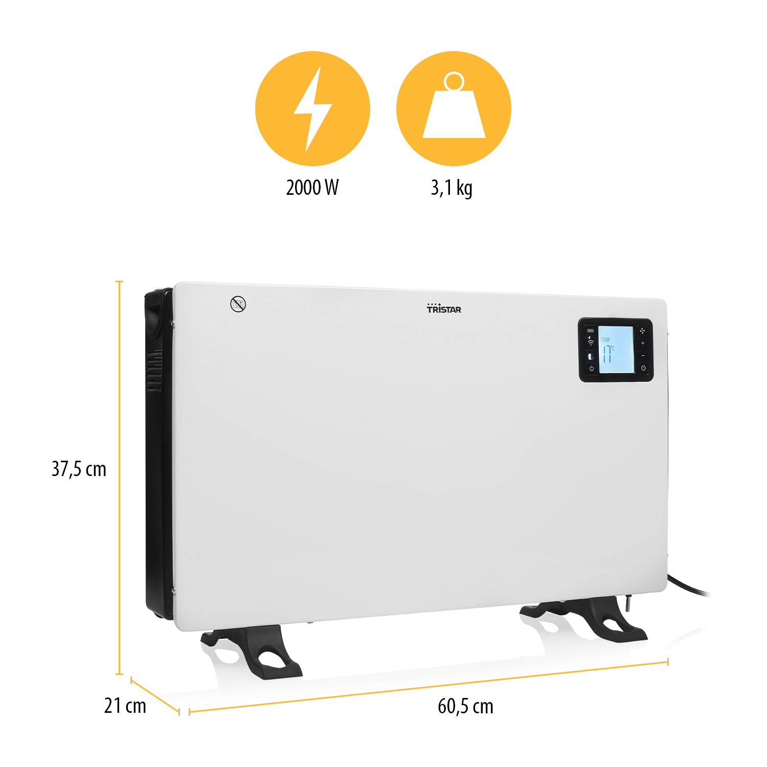 TRISTAR Konvektorheizung KA-5819, 3 Stufen, Wi-Fi, 2000 W, weiß