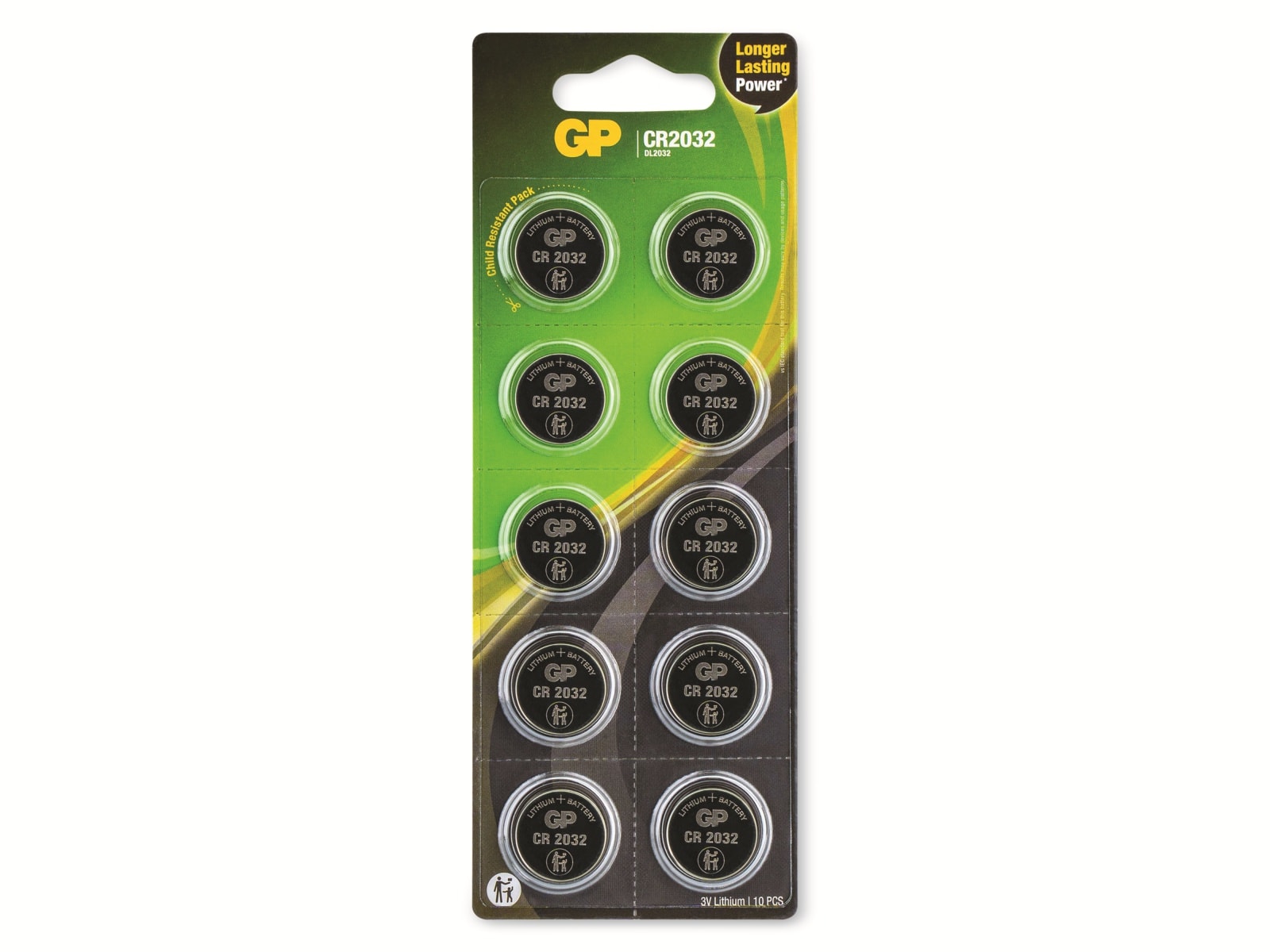 GP Lithium-Knopfzelle CR2032, 3V, 10 Stück