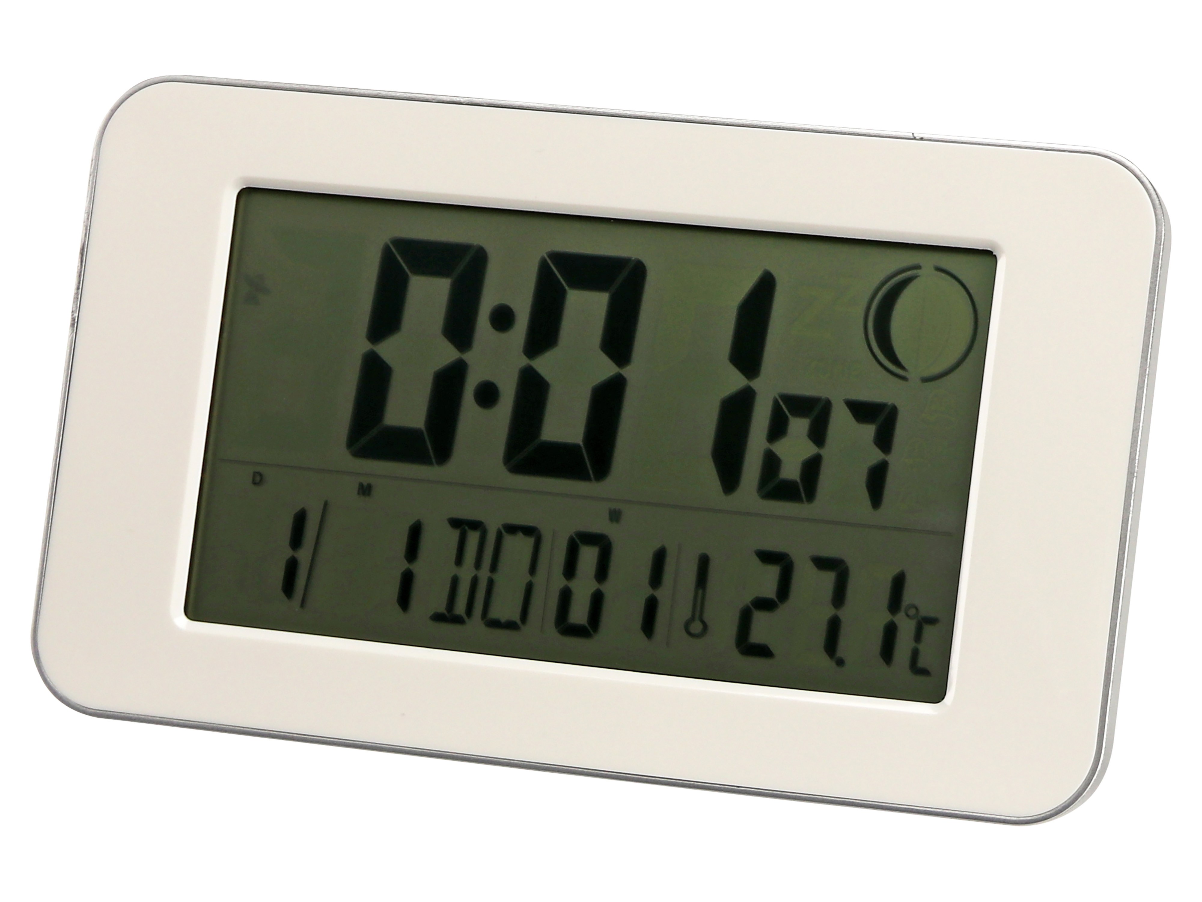 Digitale Funkuhr, Datumsanzeige, Wecker, Temperaturanzeige, Weiß
