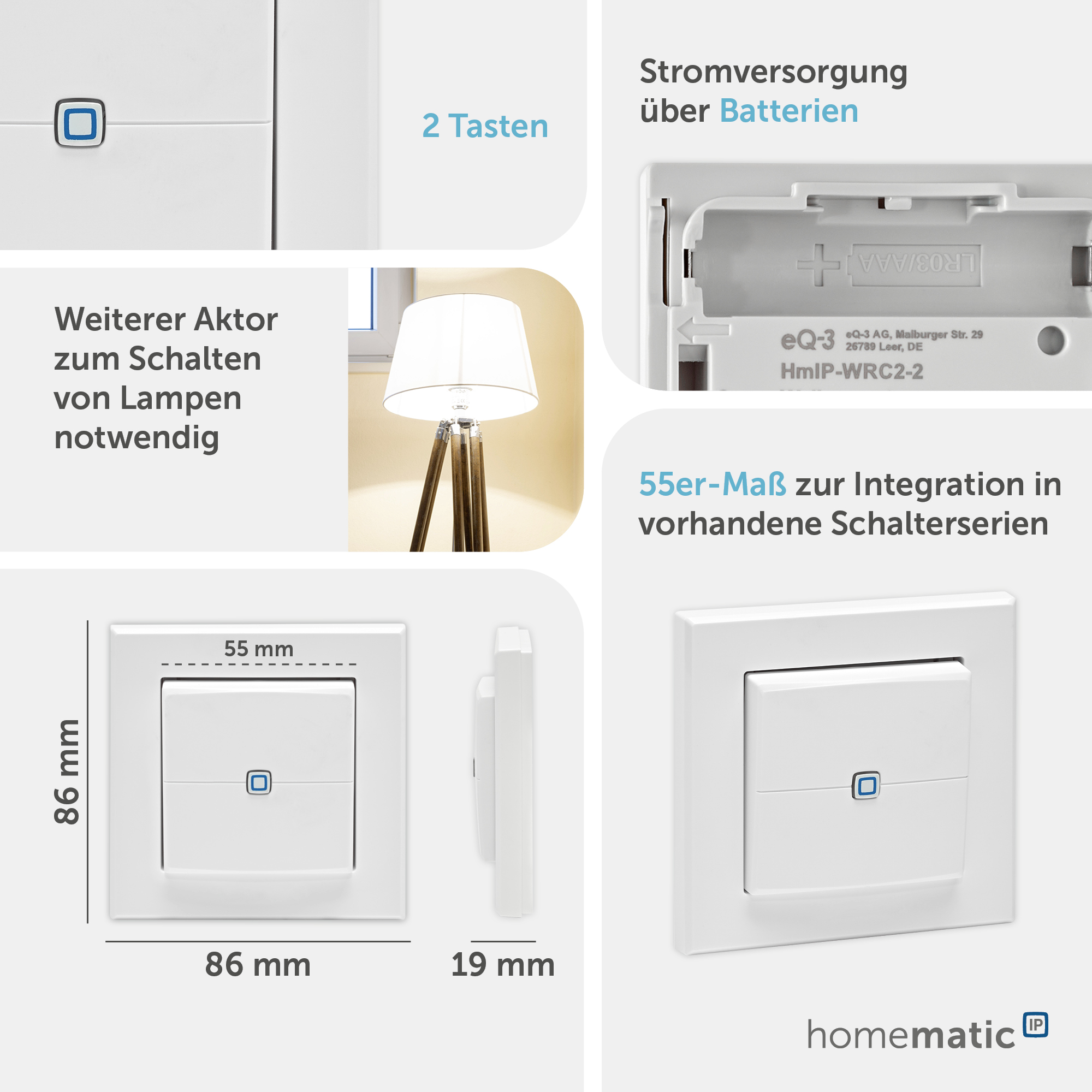 HOMEMATIC IP 161830A0 Wandtaster 2-fach