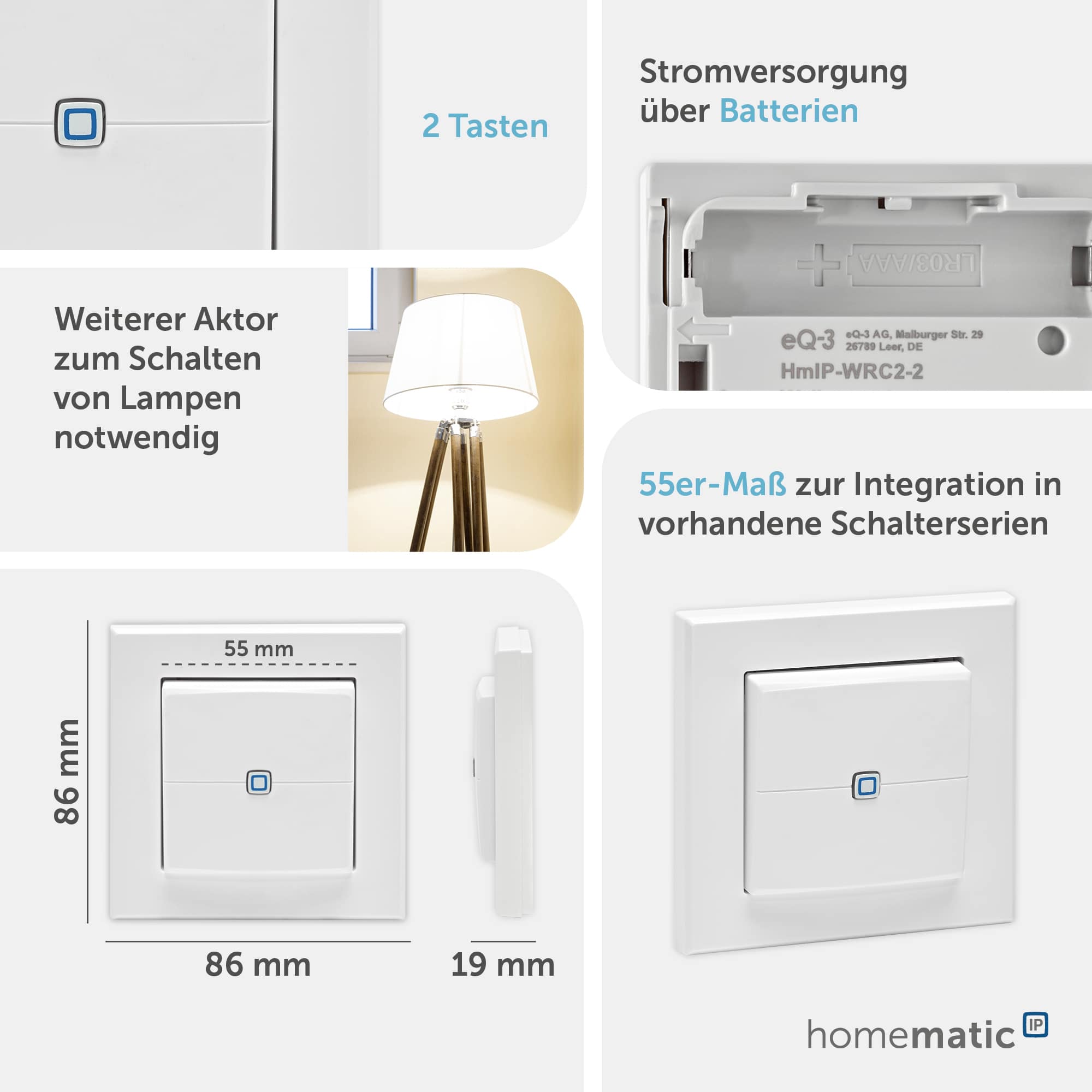 HOMEMATIC IP 161830A0 Wandtaster 2-fach HOMEMATIC IP 161830A0 Wandtaster 2-fach