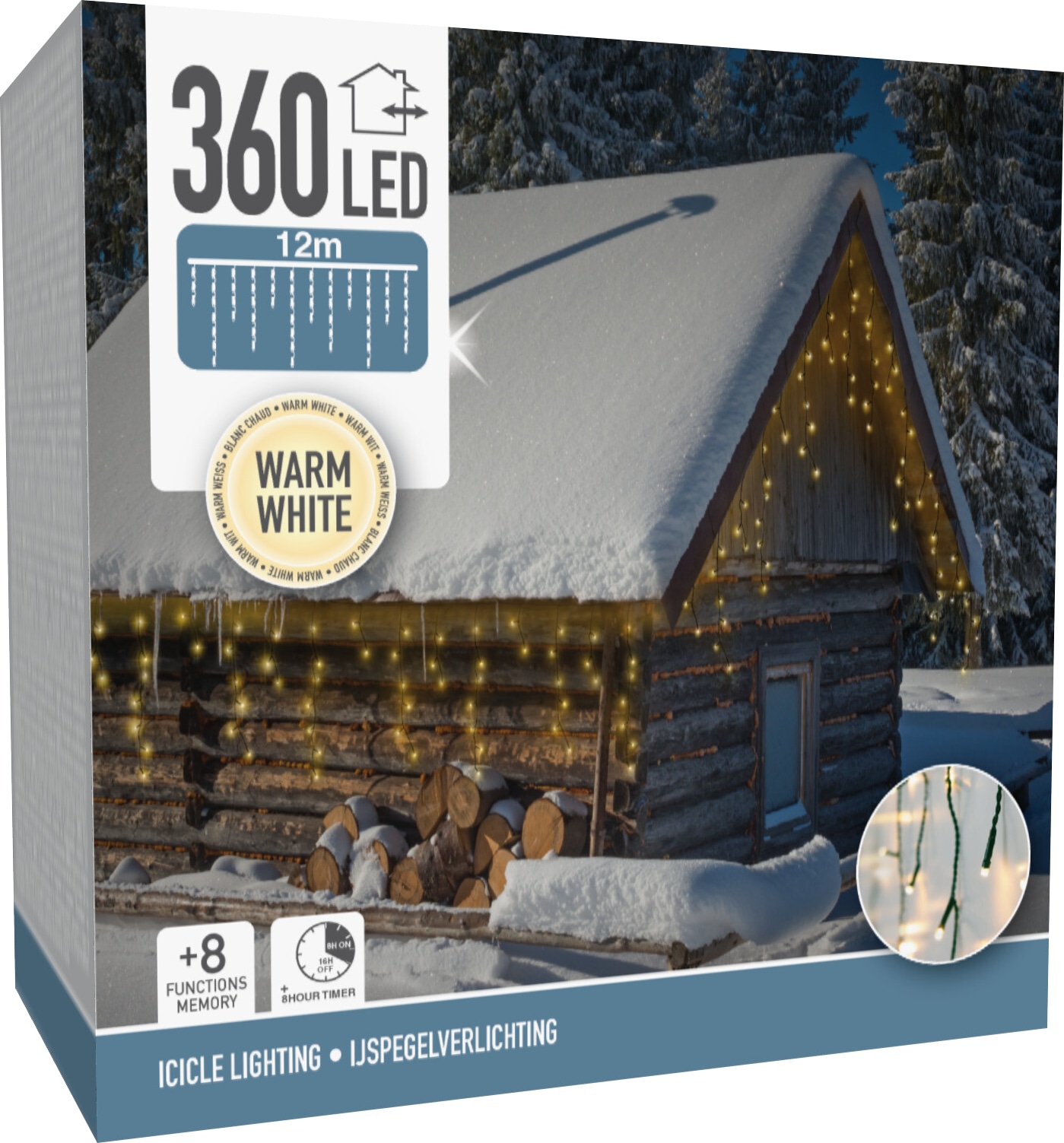 LED-Lichtervorhang warmweiß, 360 LEDs, Grünes Kabel, Innen/Außen, 15m KOOPMAN LED-Lichtervorhang warmweiß, 360 LEDs, Grünes Kabel, Innen/Außen, 15m