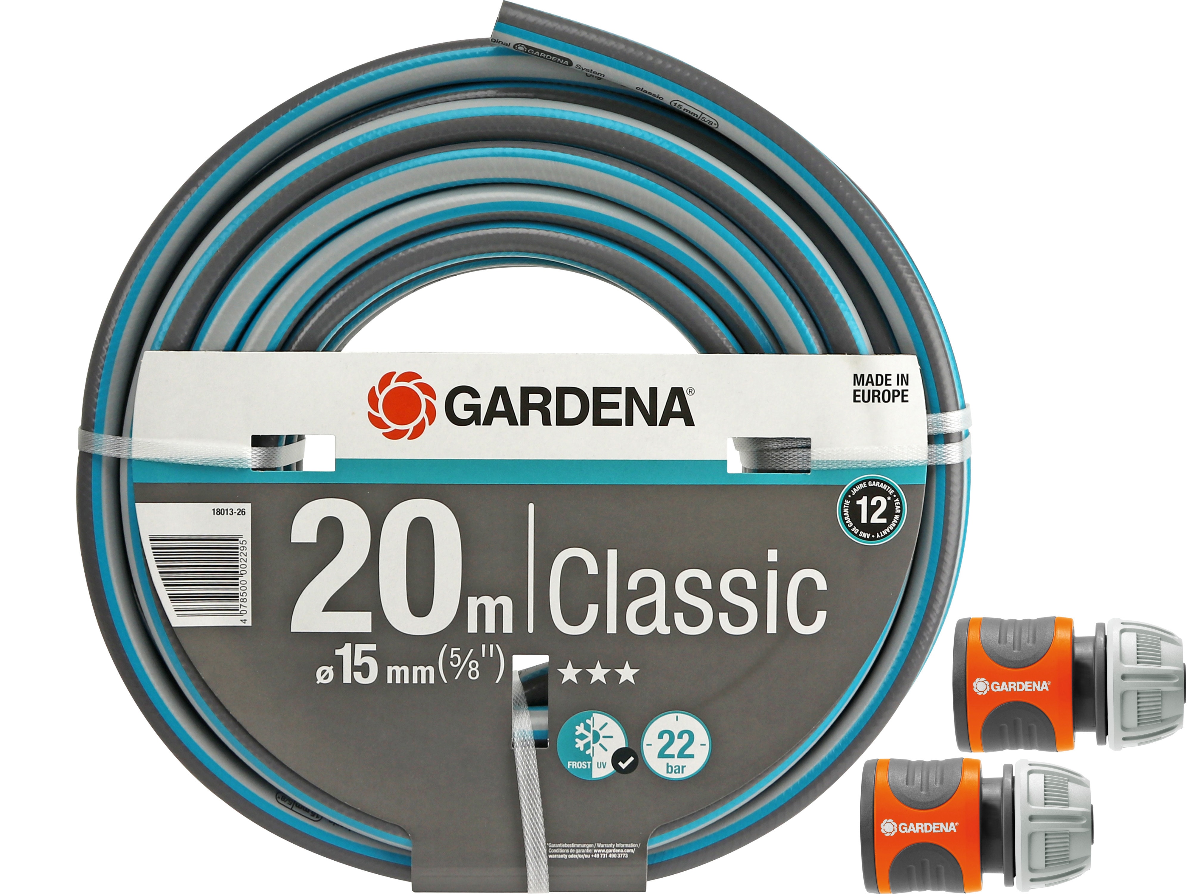GARDENA Gartenschlauch-Set 18013-26 Classic, 20 m, 15 mm (5/8"), Schlauchverbinder 18215-20 GARDENA Gartenschlauch-Set 18013-26 Classic, 20 m, 15 mm (5/8"), Schlauchverbinder 18215-20