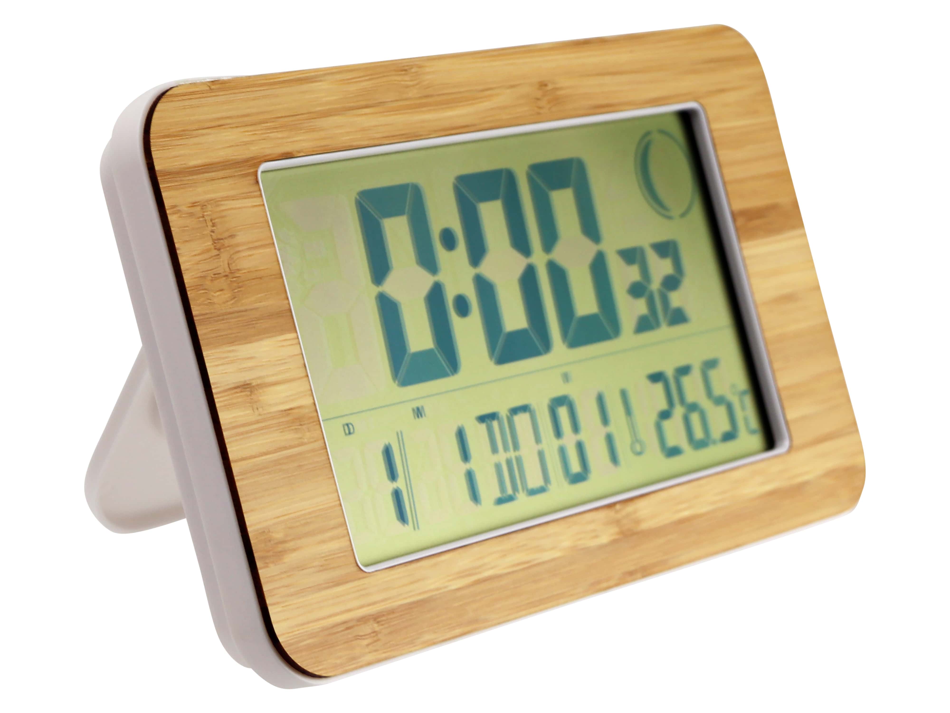 Digitale Funkuhr, Datumsanzeige, Wecker, Temperaturanzeige, Holzoptik