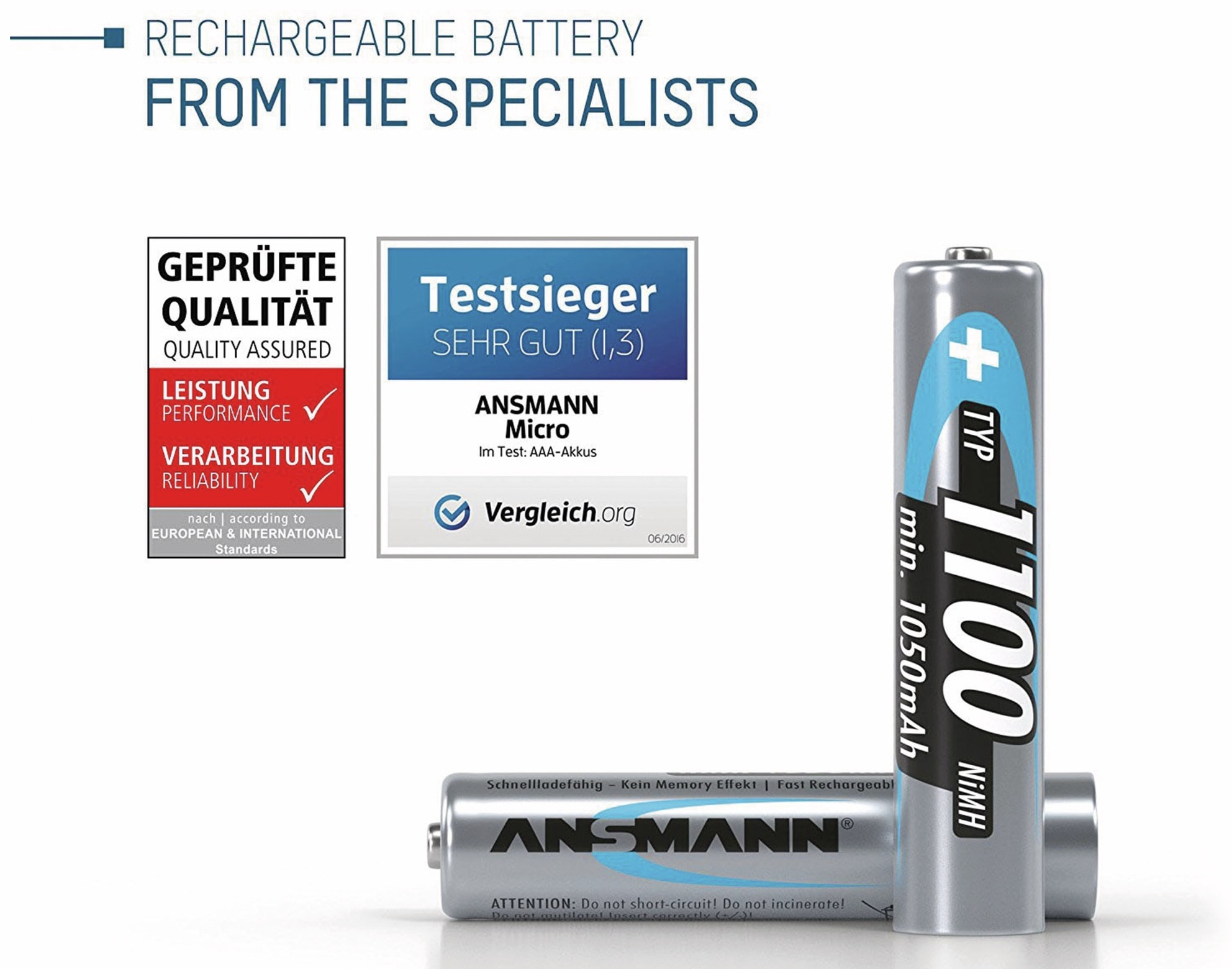 ANSMANN NiMH-Micro-Akku 1100 mAh, 4 Stück, mit Batterienbox ANSMANN NiMH-Micro-Akku 1100 mAh, 4 Stück, mit Batterienbox