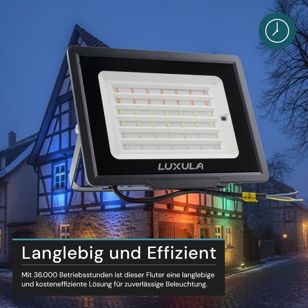 LUXULA RGB LED-Fluter LX400183, 50W, IP65, schwarz, mit Fernbedienung LUXULA RGB LED-Fluter LX400183, 50W, IP65, schwarz, mit Fernbedienung