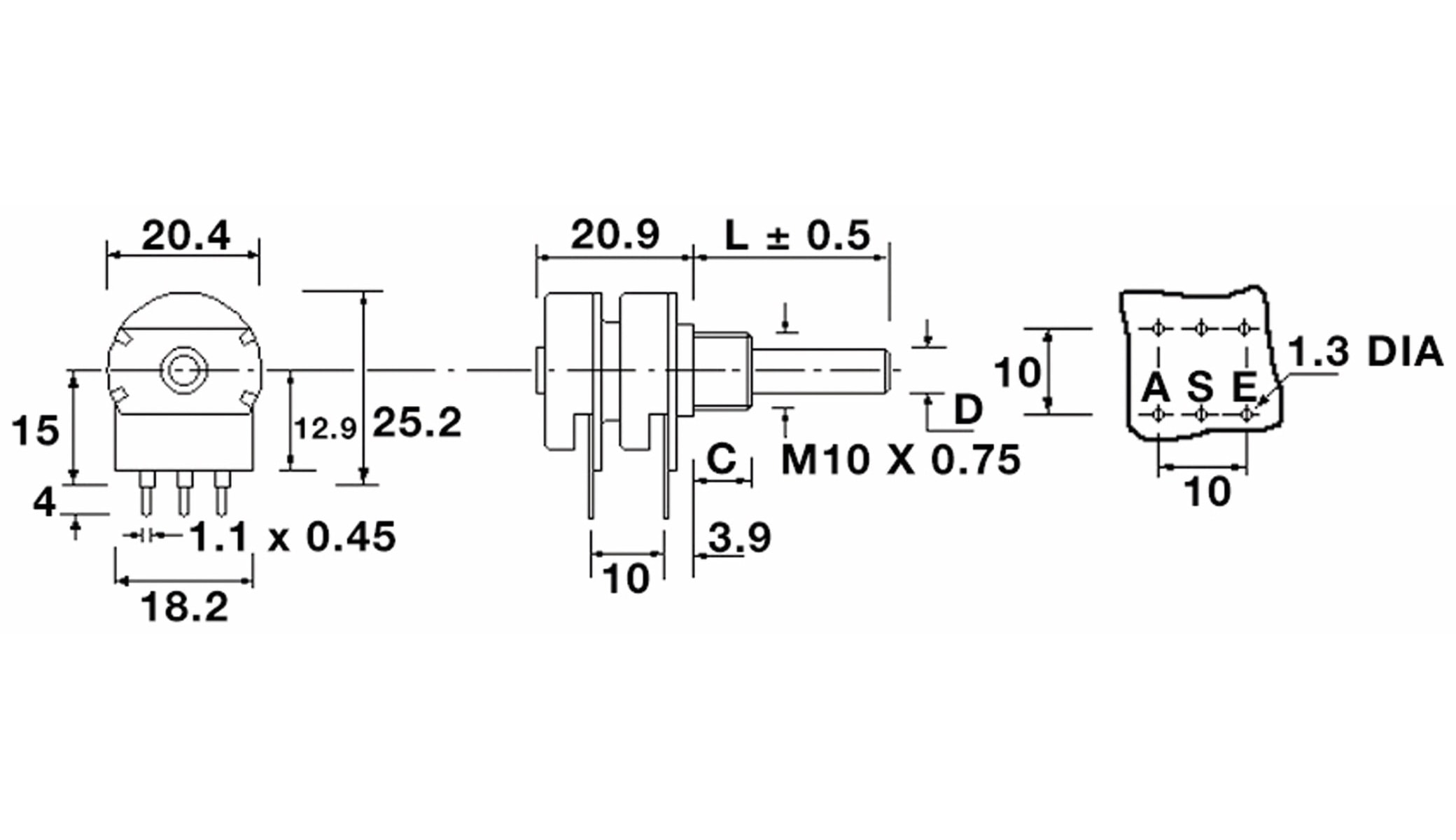 OMEG Potentiometer PC2G20BU, 100 kΩ, stereo, logarithmisch OMEG Potentiometer PC2G20BU, 100 kΩ, stereo, logarithmisch
