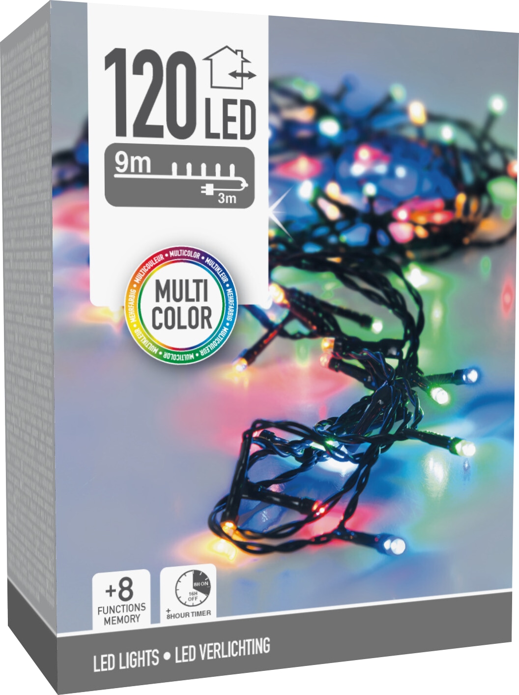 LED-Lichterkette bunt, 120 LEDs, Grünes Kabel, Innen/Außen, 12m, 8 Funk. KOOPMAN LED-Lichterkette bunt, 120 LEDs, Grünes Kabel, Innen/Außen, 12m, 8 Funk.