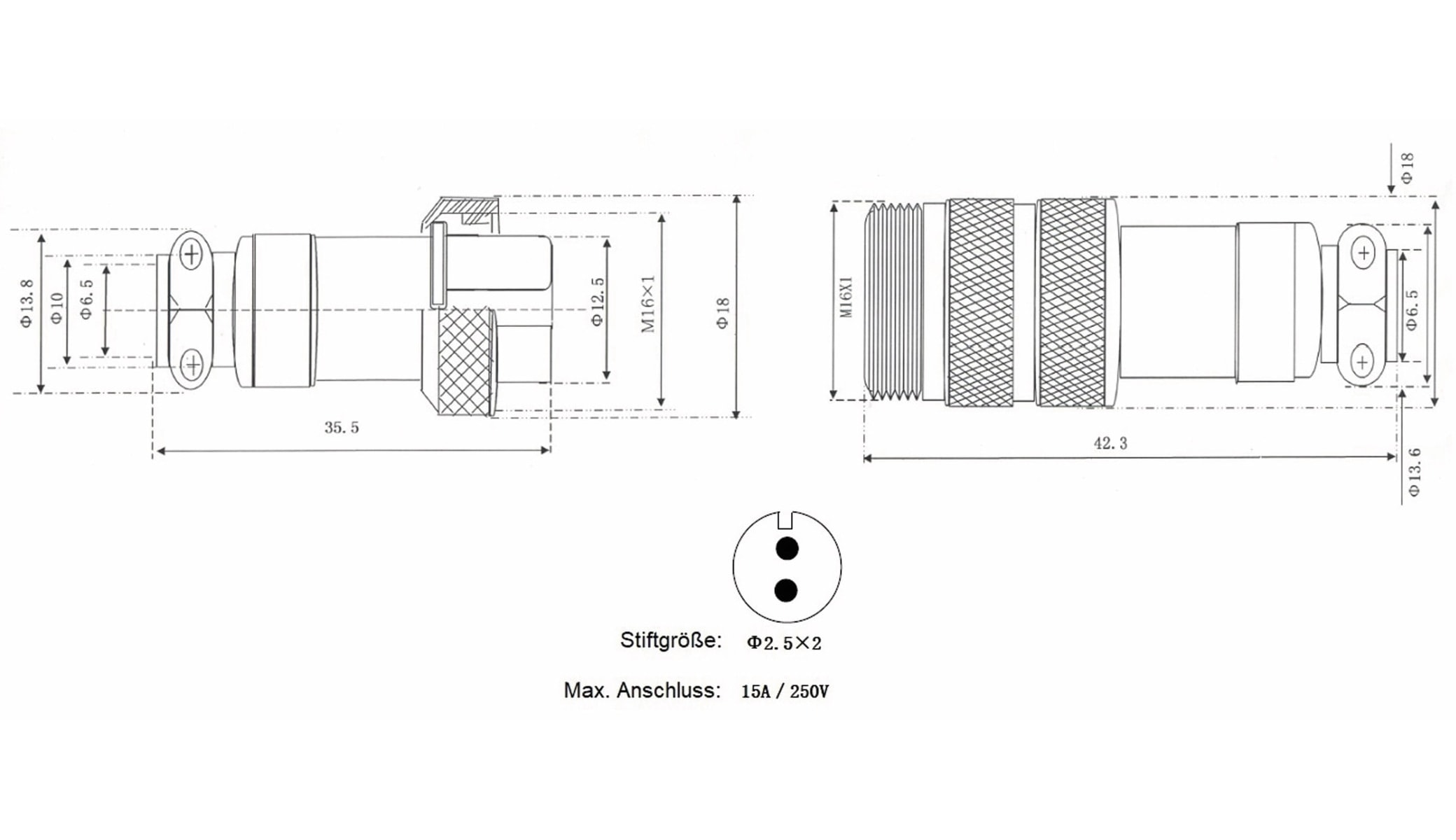 Hochstrom Steckverbinder-Set, 2-polig, Ø 16 mm, Schraubverschluss Hochstrom Steckverbinder-Set, 2-polig, Ø 16 mm, Schraubverschluss