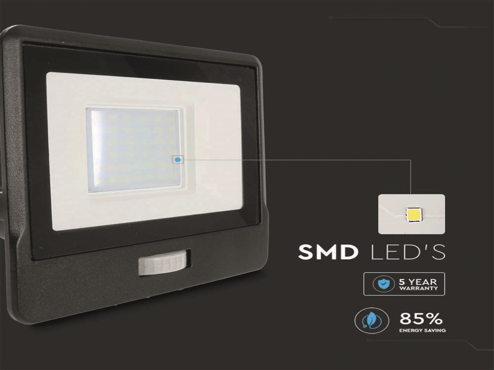 V-TAC LED-Fluter, Bewegungsmelder VT-138S-1 (20287) EEK: F, 30W, 2340 lm, 4000K, schwarz V-TAC LED-Fluter, Bewegungsmelder VT-138S-1 (20287) EEK: F, 30W, 2340 lm, 4000K, schwarz