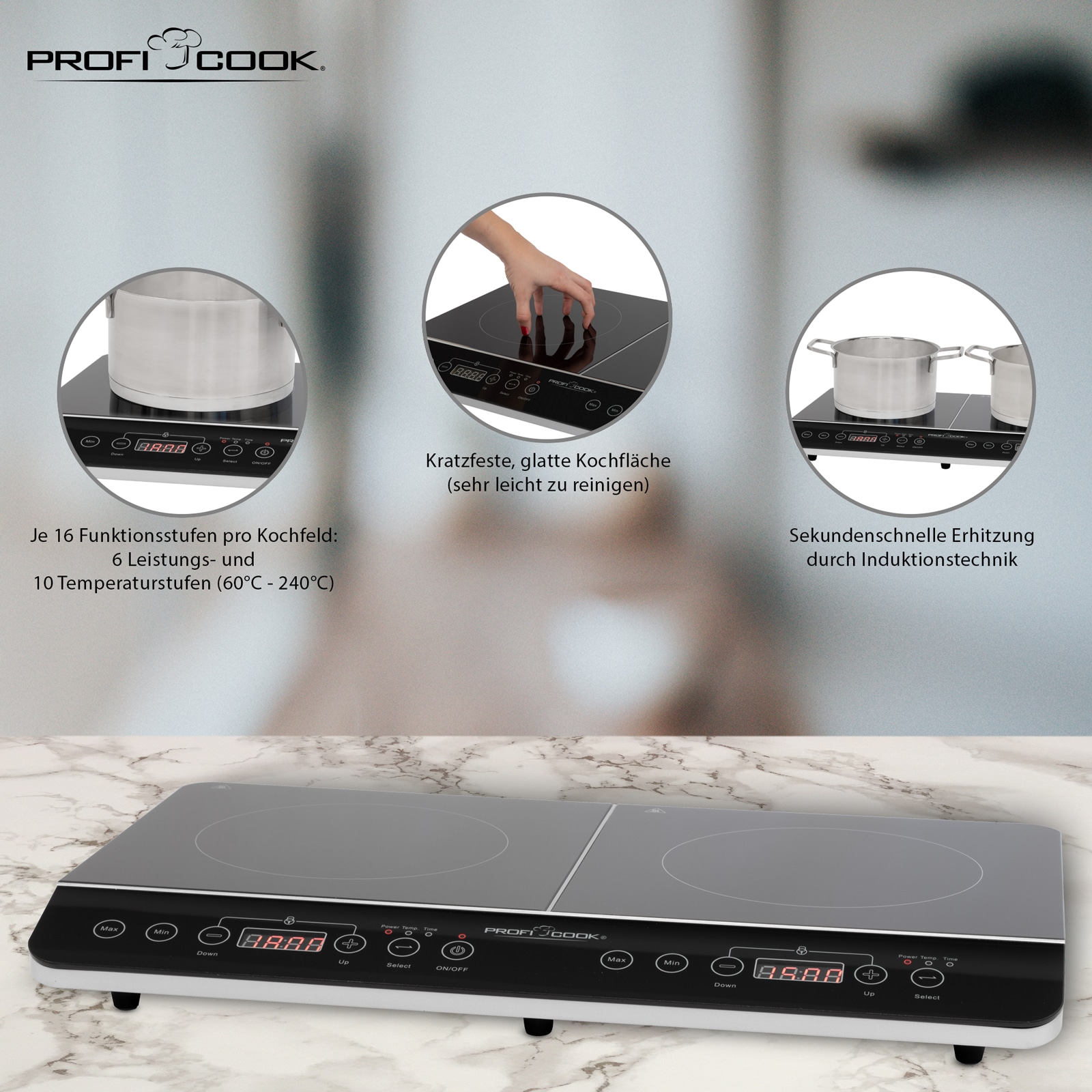 PROFI COOK Induktions-Doppelkochplatte PC-DKI 1067, 3500 W, schwarz PROFI COOK Induktions-Doppelkochplatte PC-DKI 1067, 3500 W, schwarz