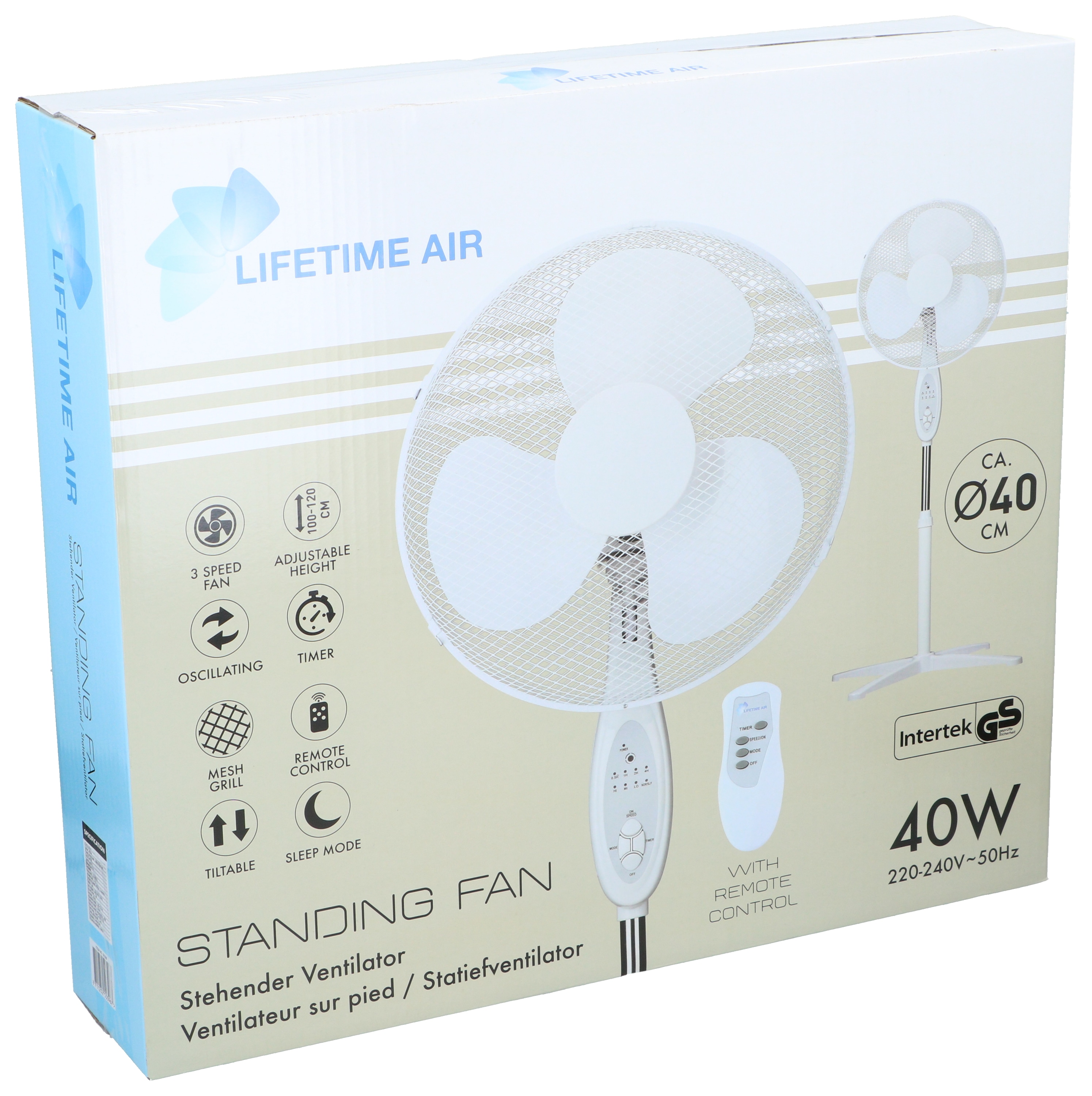 LIFETIME AIR Standventilator, 40 W, mit Fernbedienung, weiß
