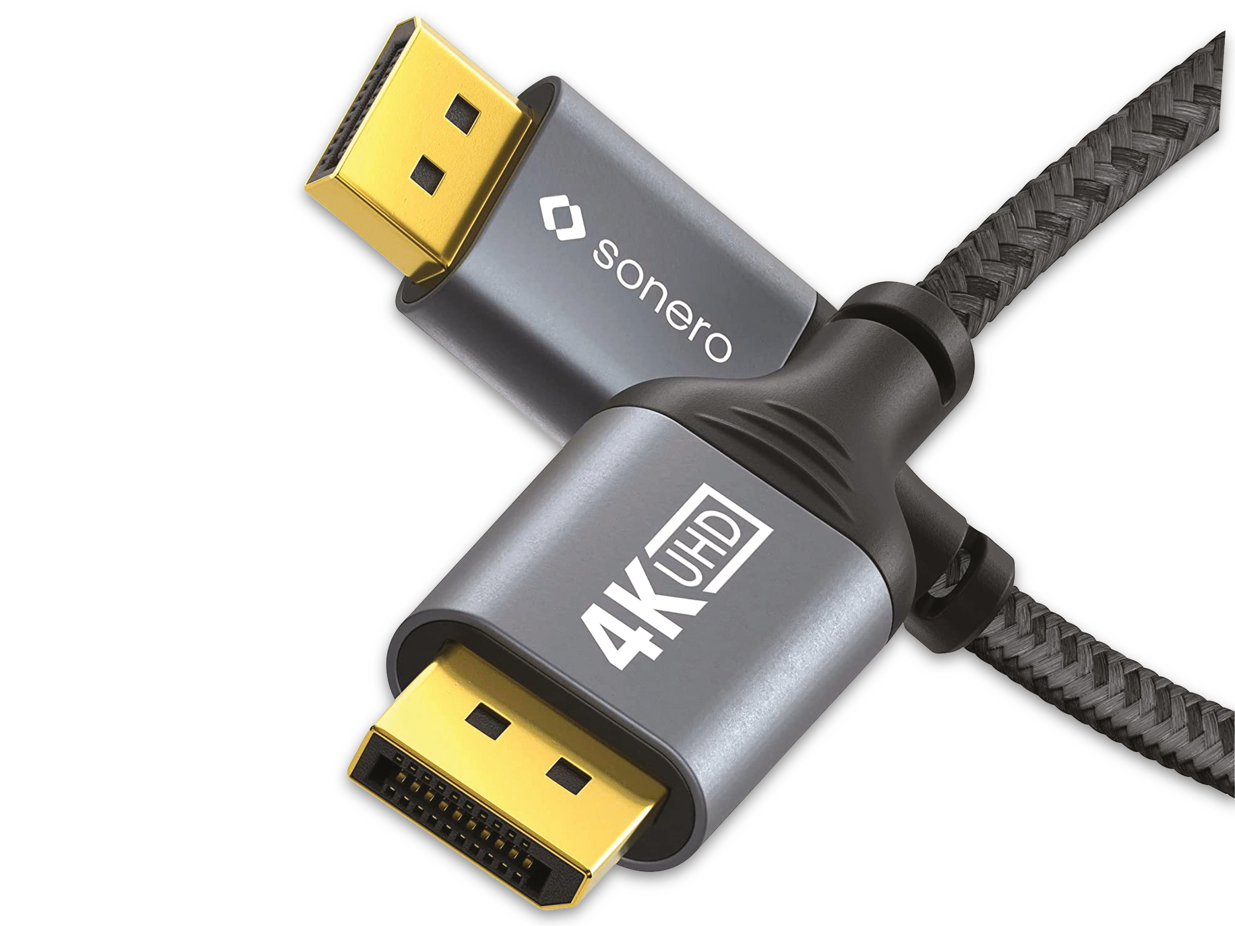 SONERO DisplayPort-Kabel, Stecker/Stecker, 4K60, grau/schwarz, 1 m SONERO DisplayPort-Kabel, Stecker/Stecker, 4K60, grau/schwarz, 1 m