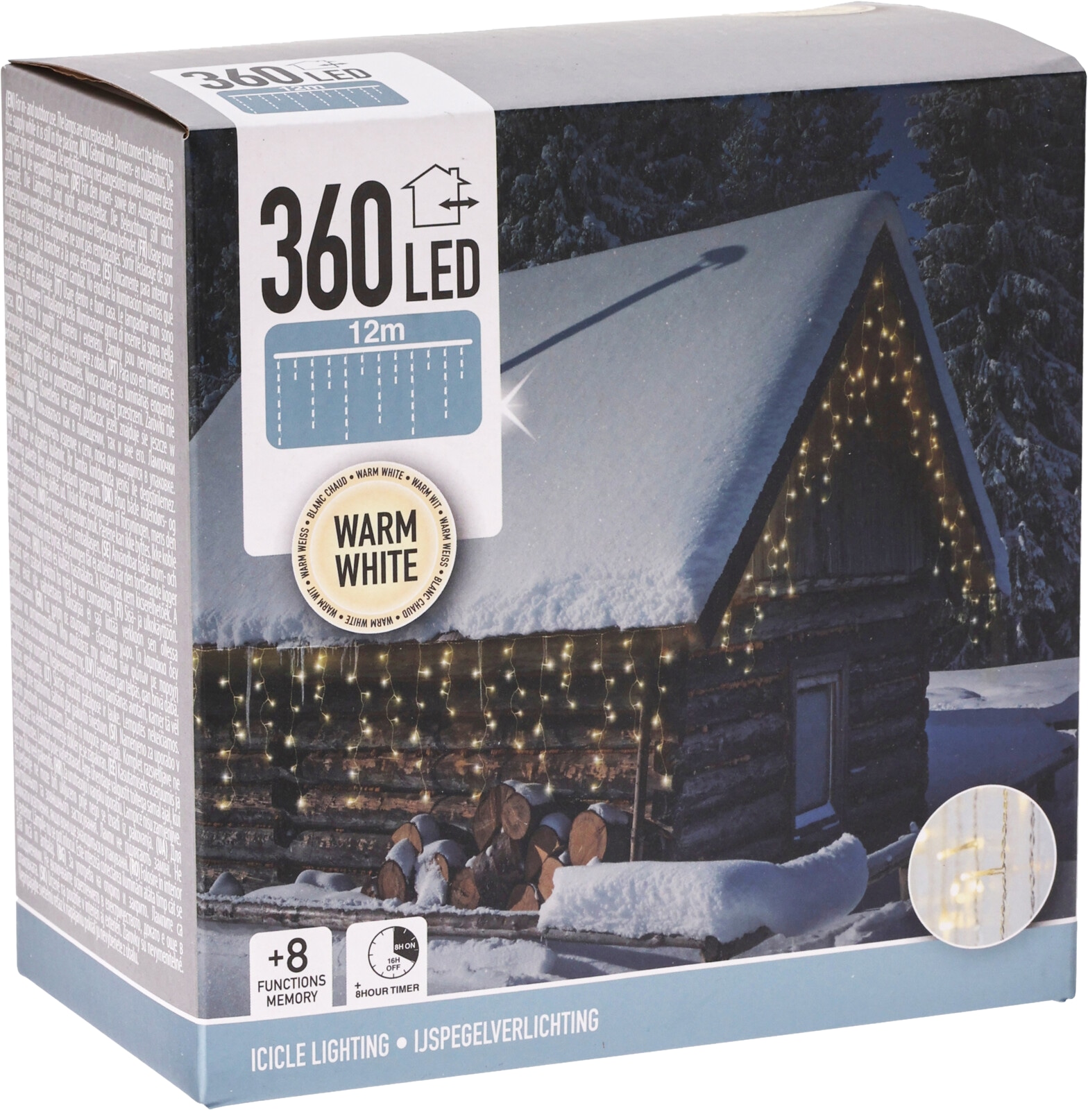 KOOPMAN LED-Lichtervorhang warmweiß, 360 LEDs, transparentes Kabel, Innen/Außen, 15m