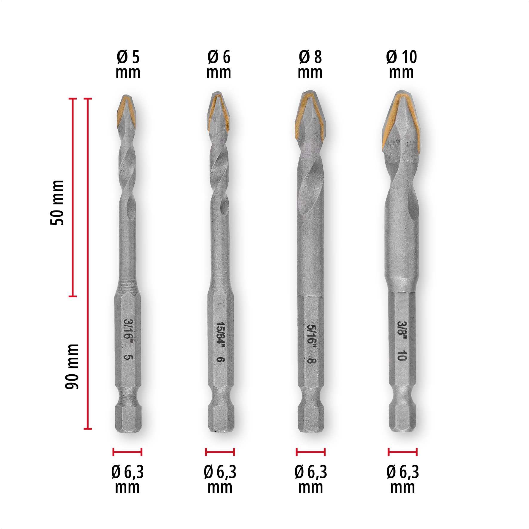 EINHELL Fliesenbohrer-Set, 51404, XS-Case, 5-10 mm, 4-teilig