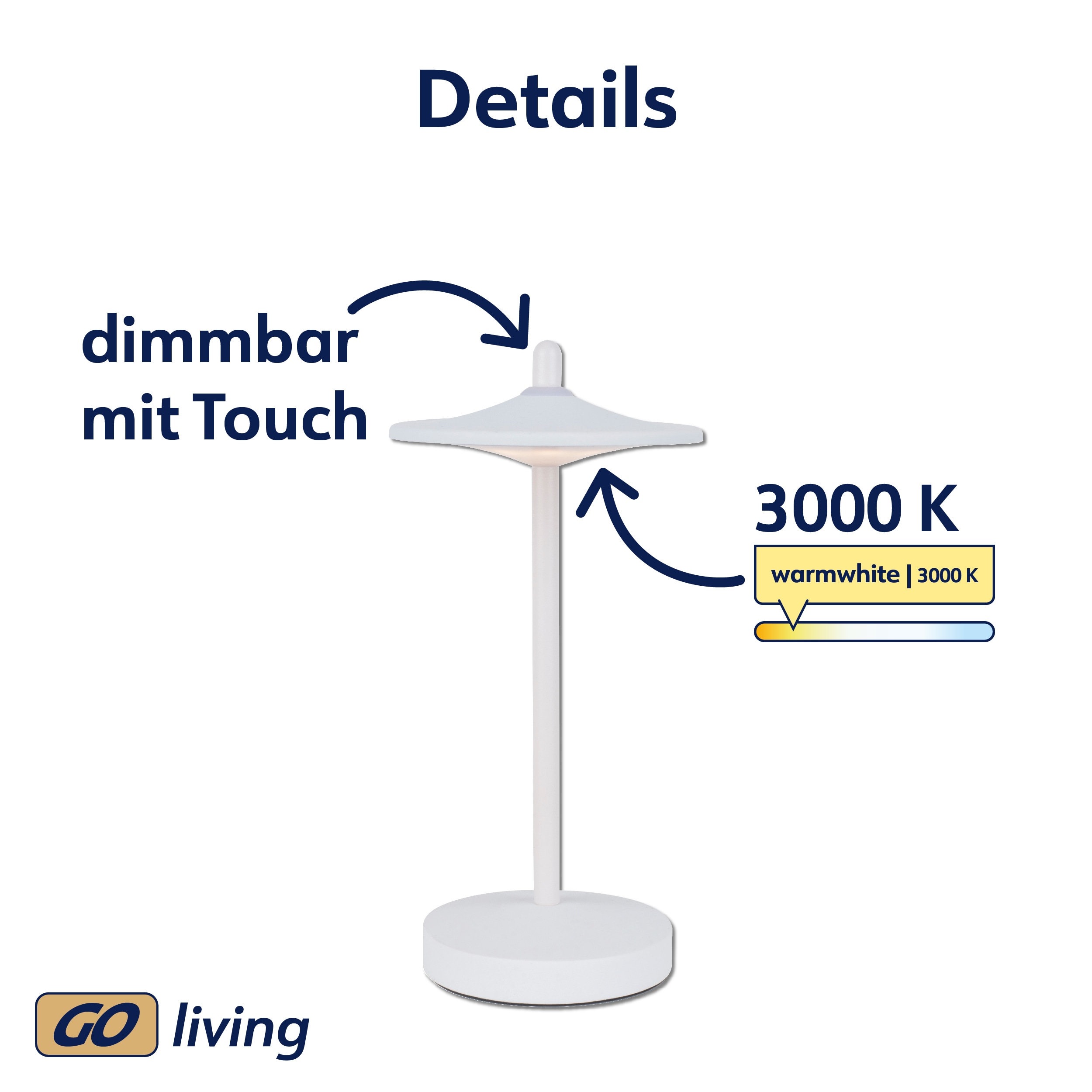 MÜLLER-LICHT LED-Akku-Tischleuchte 27700201, dimmbar, 3000K, warmweiß, weiß MÜLLER-LICHT LED-Akku-Tischleuchte 27700201, dimmbar, 3000K, warmweiß, weiß