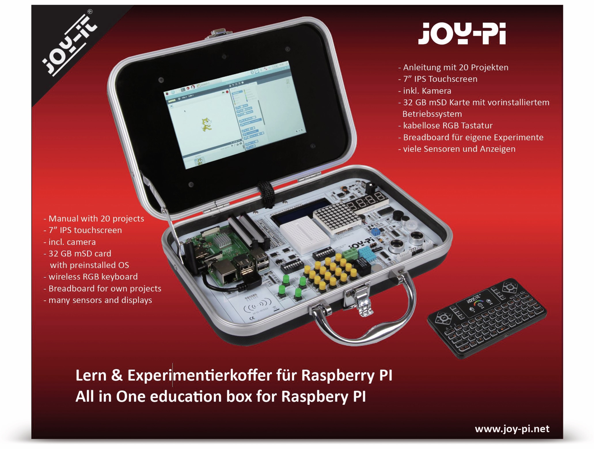 JOY-IT, JoyPi Lern und Experimentierkoffer für RPi Zero, 2B, 3B, 3B+, 4B