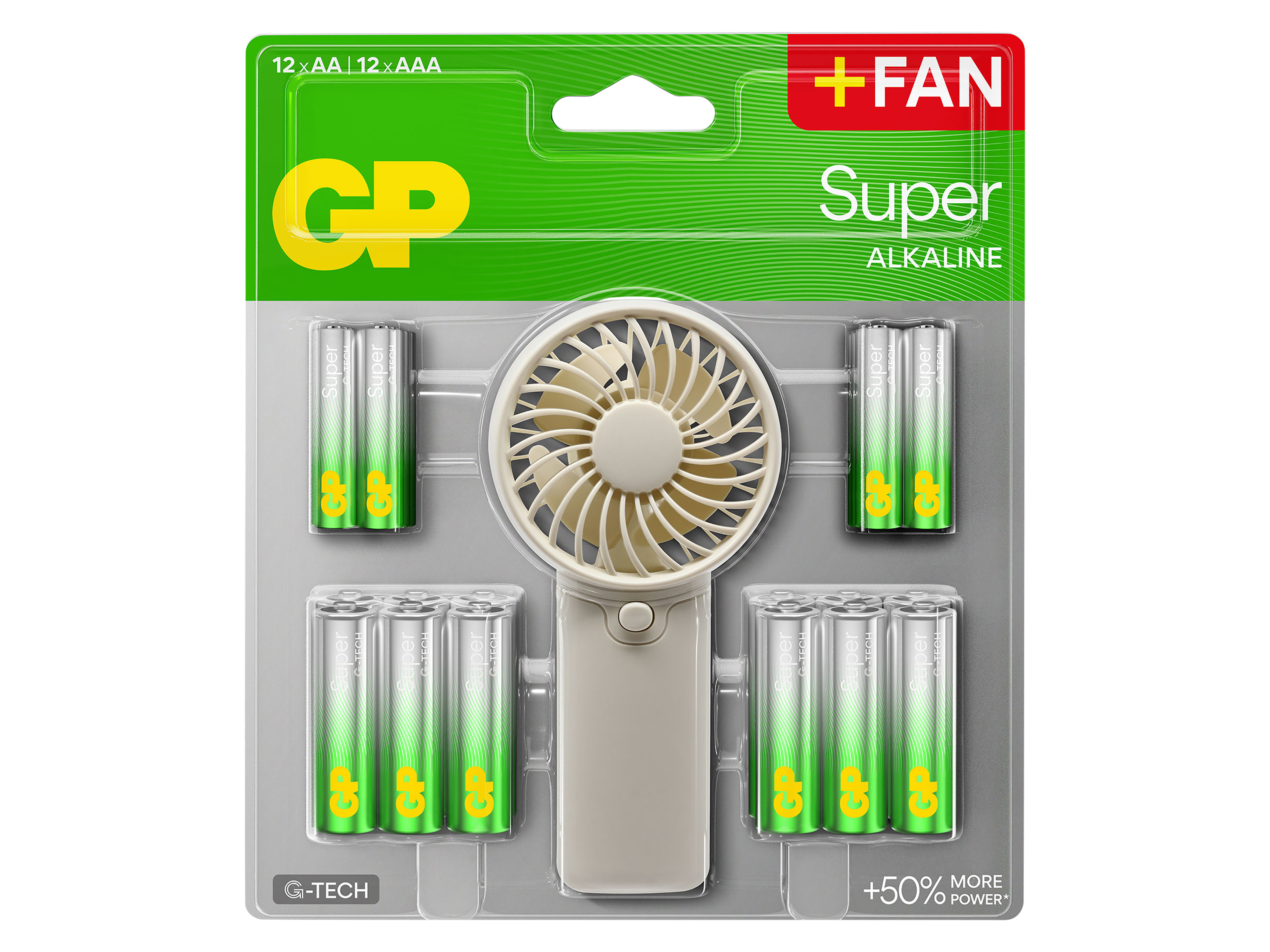 Alkaline Batterien GP, 12x AAA, 12x AA + kostenloser Handventilator