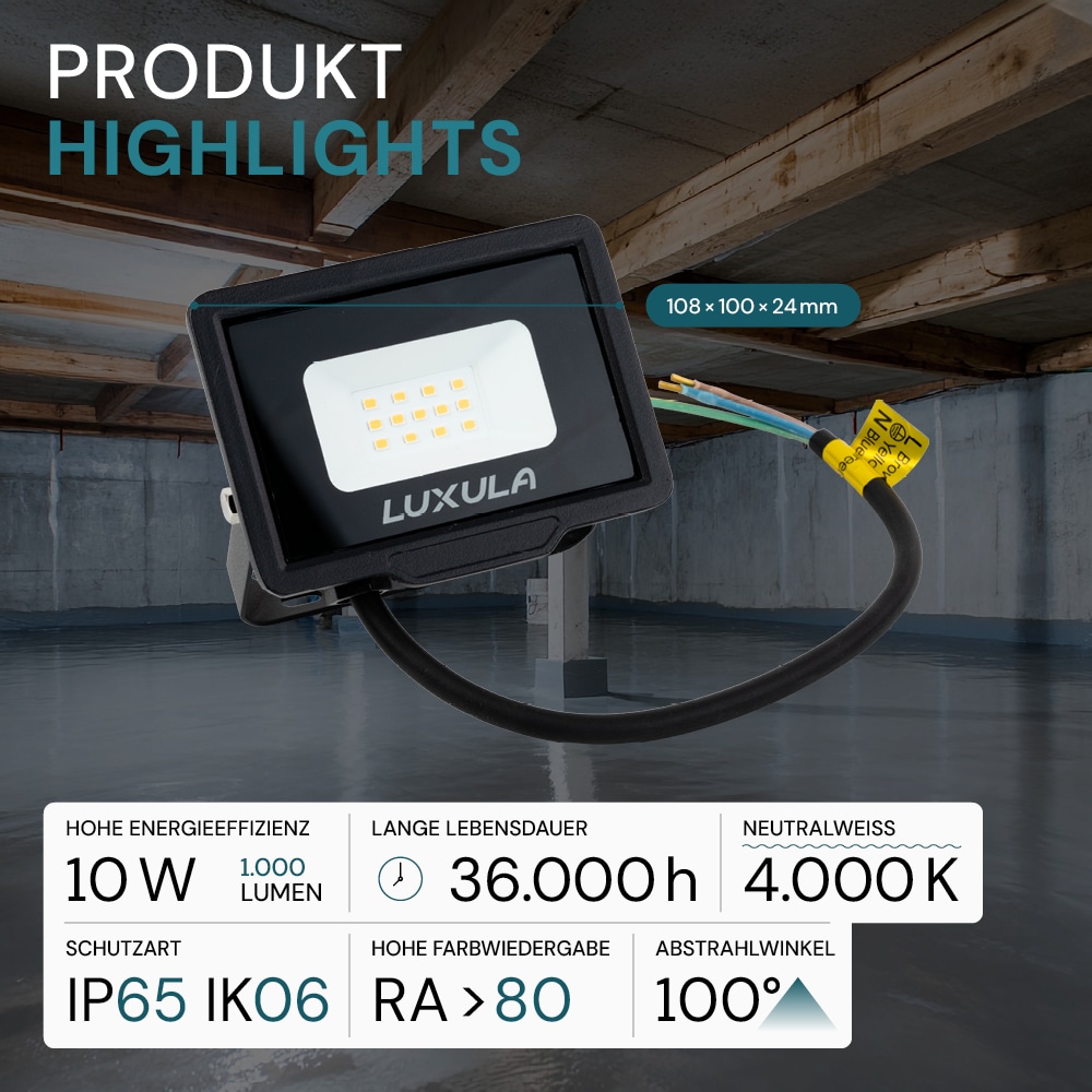 LUXULA LED-Fluter, EEK: F, 10W, 1000lm, 4000K, schwarz LUXULA LED-Fluter, EEK: F, 10W, 1000lm, 4000K, schwarz