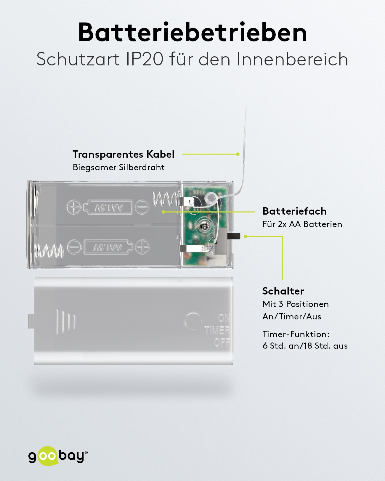 GOOBAY LED-Lichterkette "Sterne", Silberdraht, Timerfunktion, 20 LEDs, 220 cm
