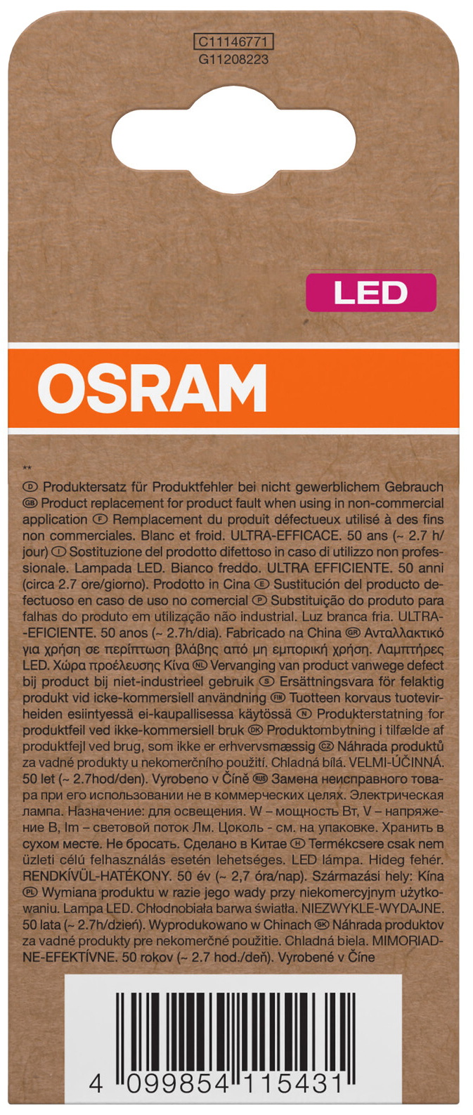 OSRAM LED-Lampe, Kolbenform, E27, 3,8 W, 4000 K, EEK: A, 806 lm, neutralweiß